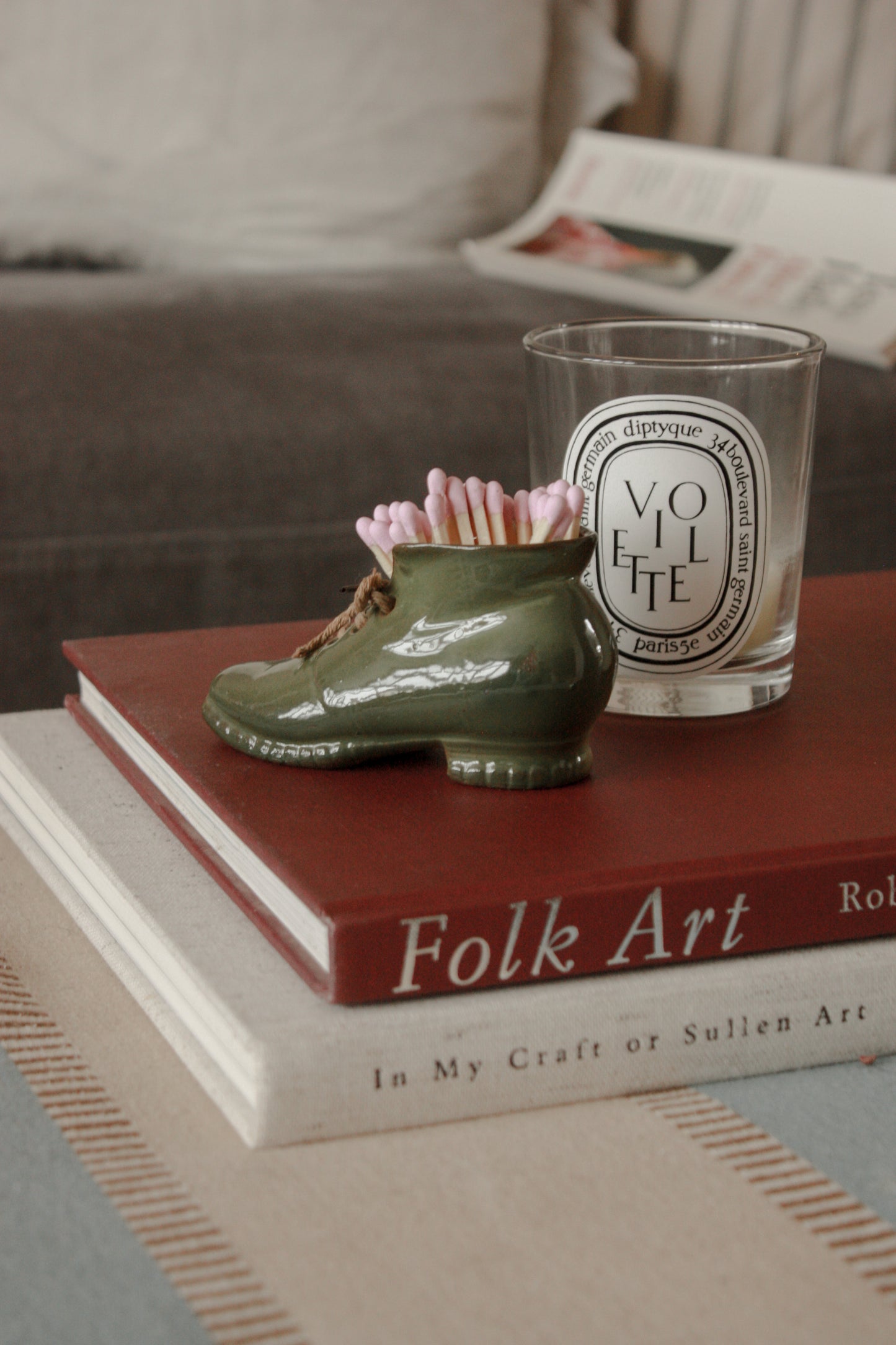 Vintage ceramic shoe match pot