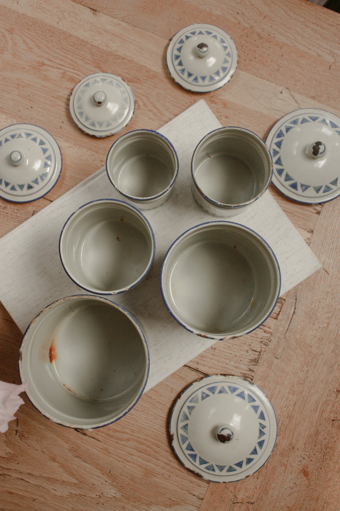 Vintage 1930s enamel canister set - geometric design