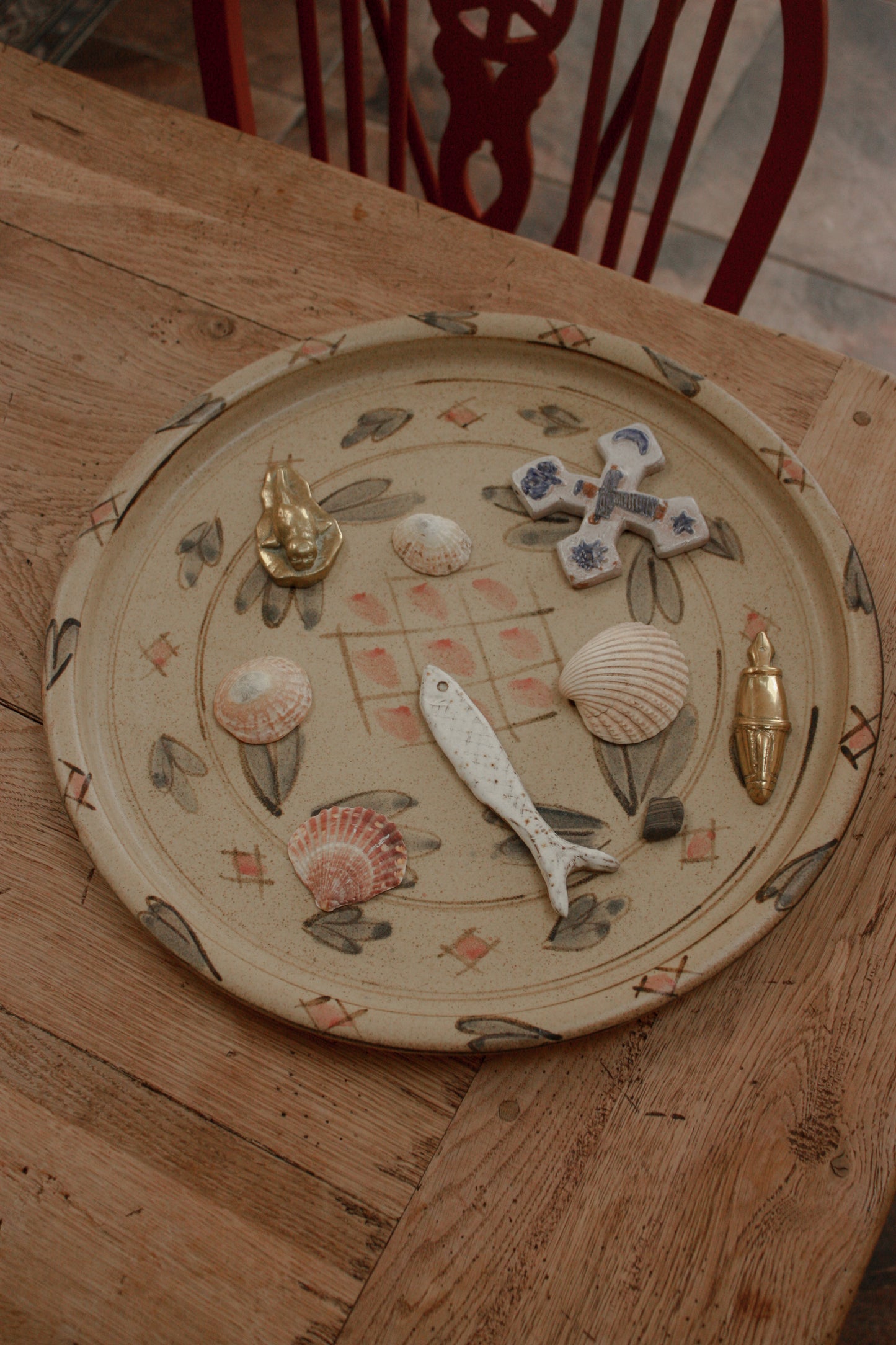 Vintage hand painted charger tray