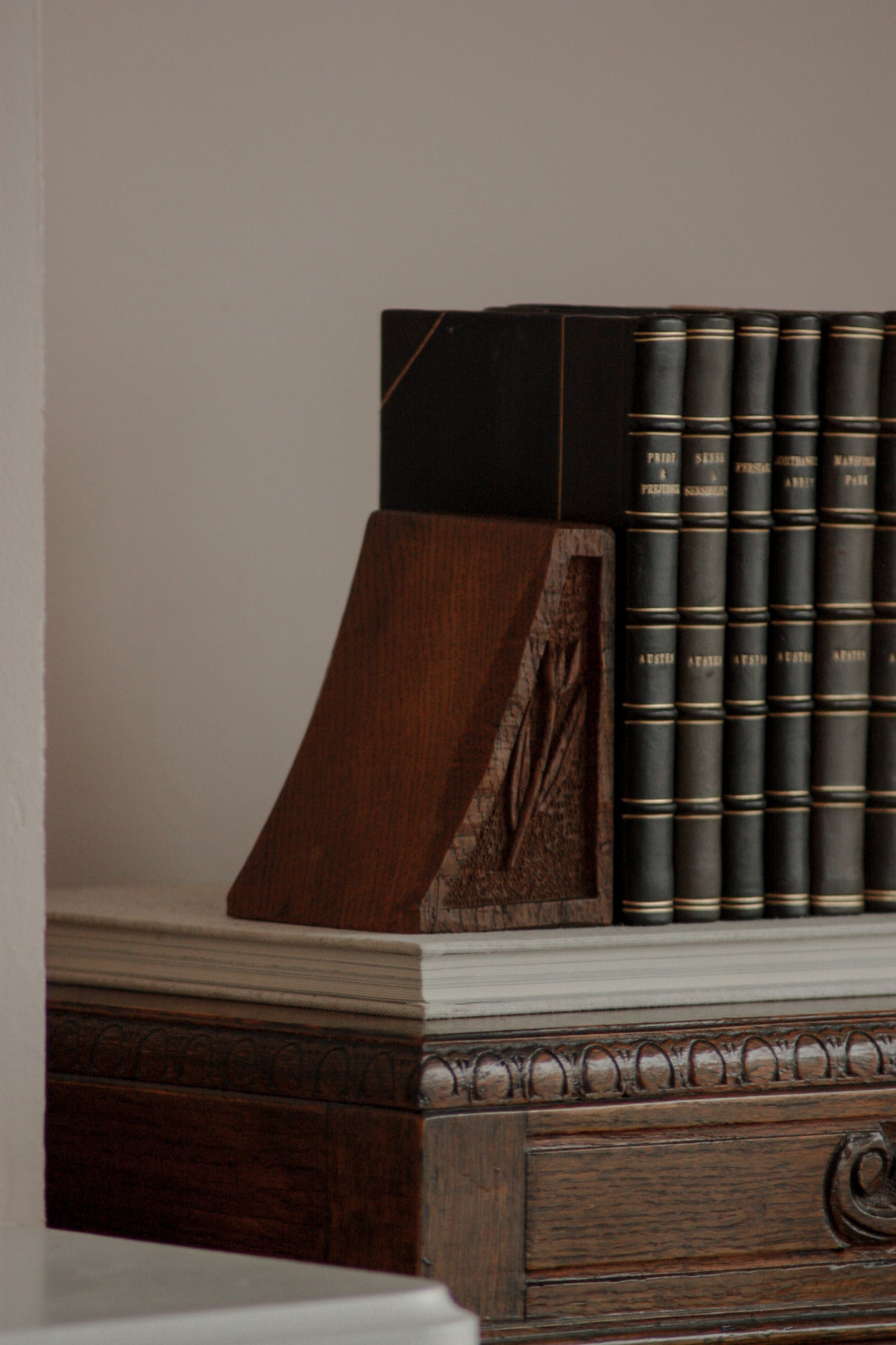 Vintage folk art carved wooden bookends
