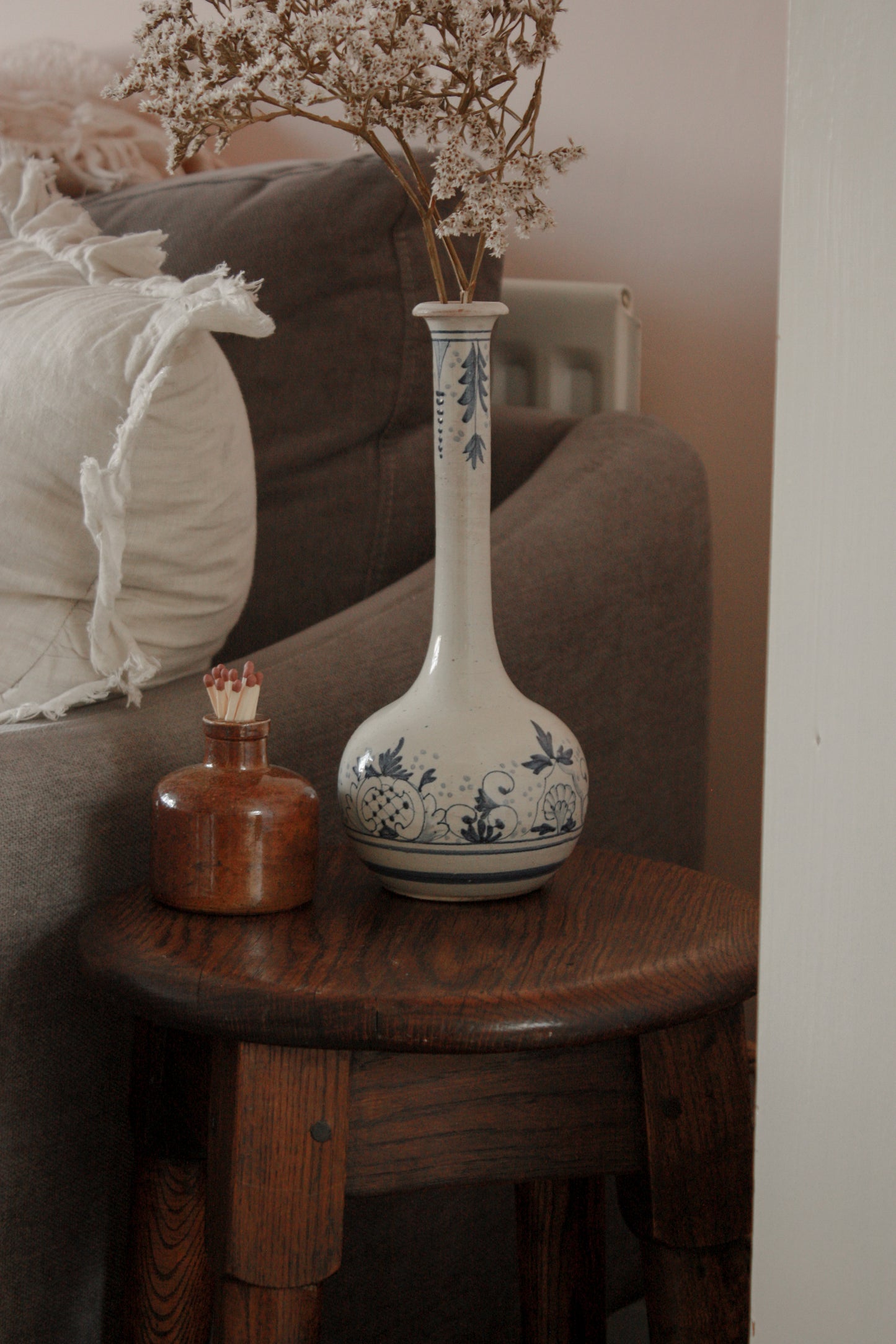 Vintage French hand painted blue and white vessel