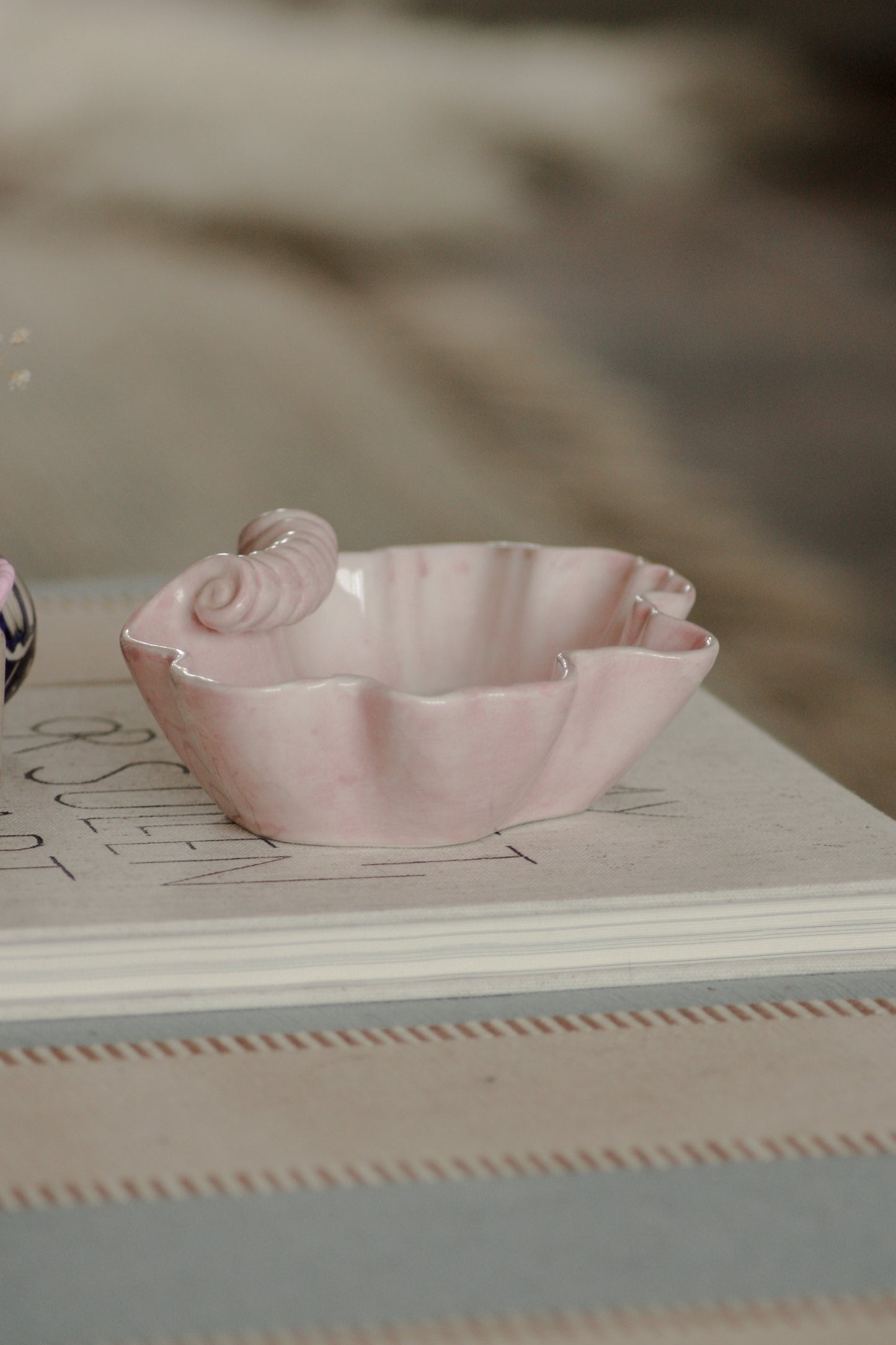 Vintage Italian shell dish with pink glaze