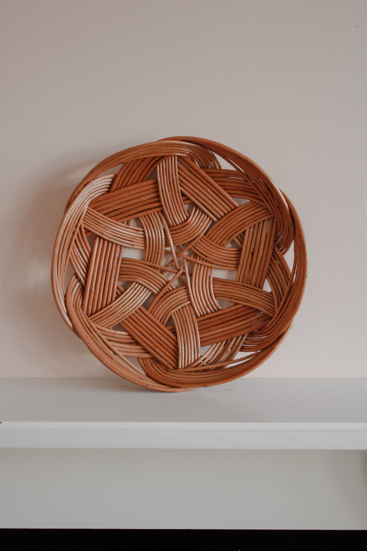 Vintage hand woven shallow basket bowl