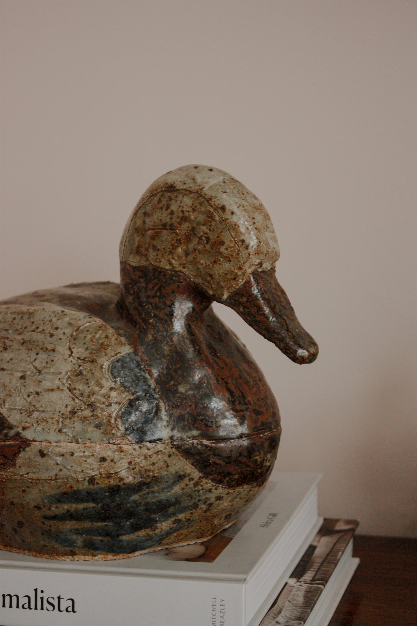 Vintage art pottery duck storage pot