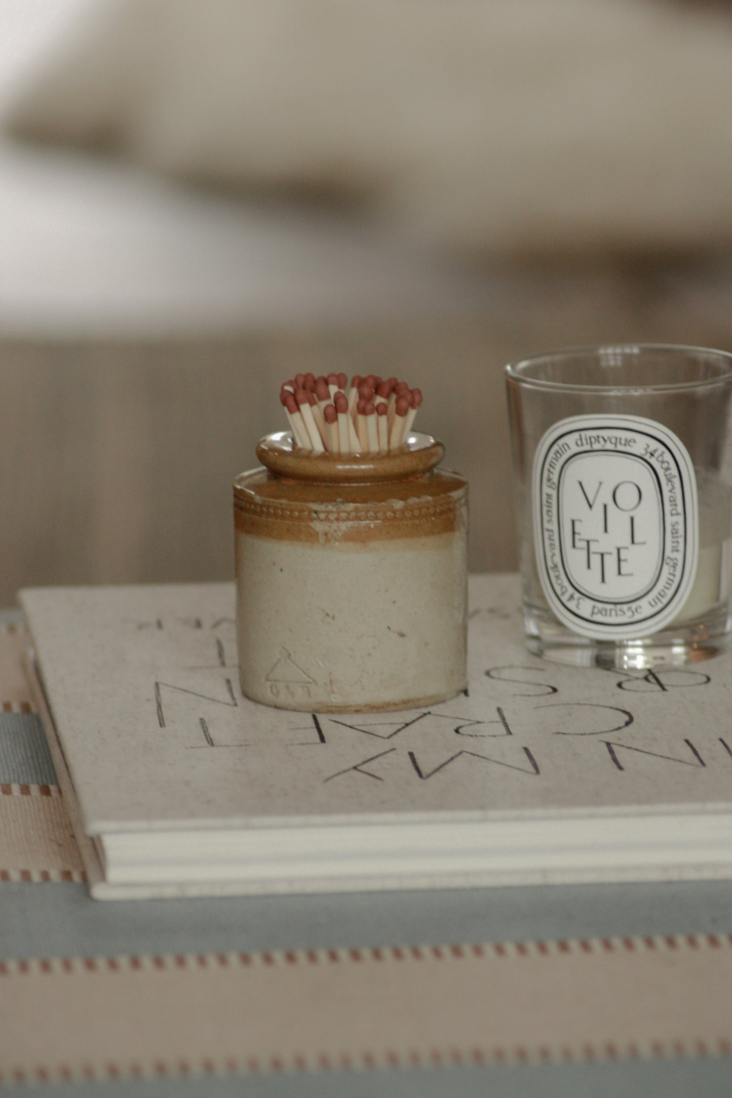 Vintage stoneware match pot