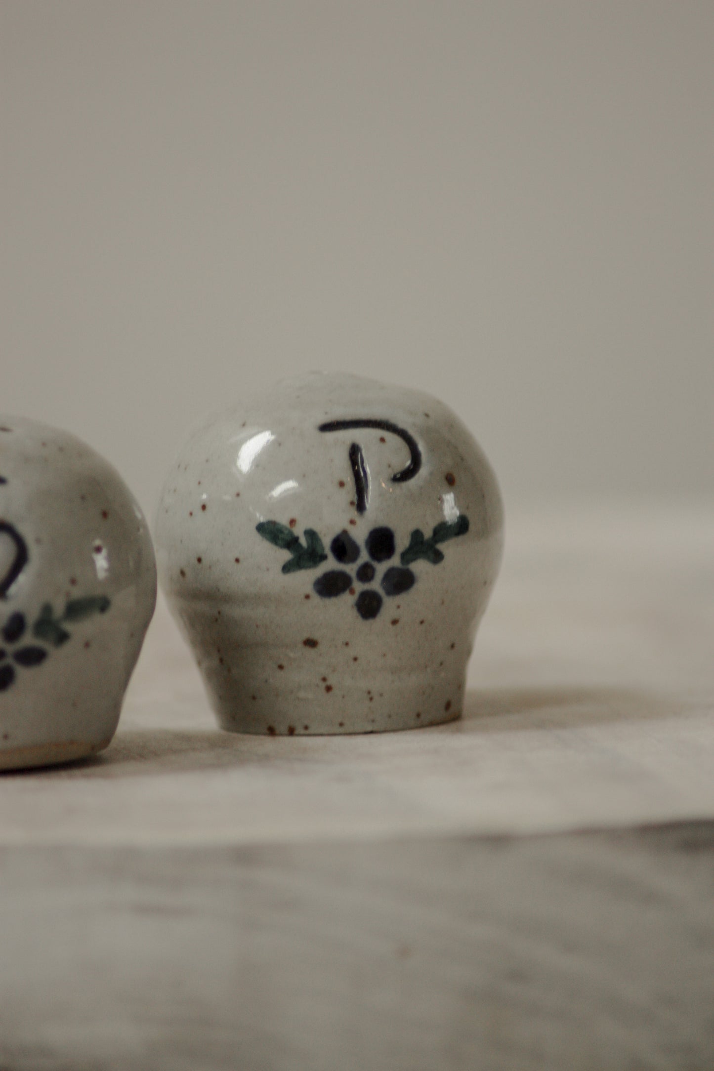 Vintage handmade pottery cruet set with cork bungs