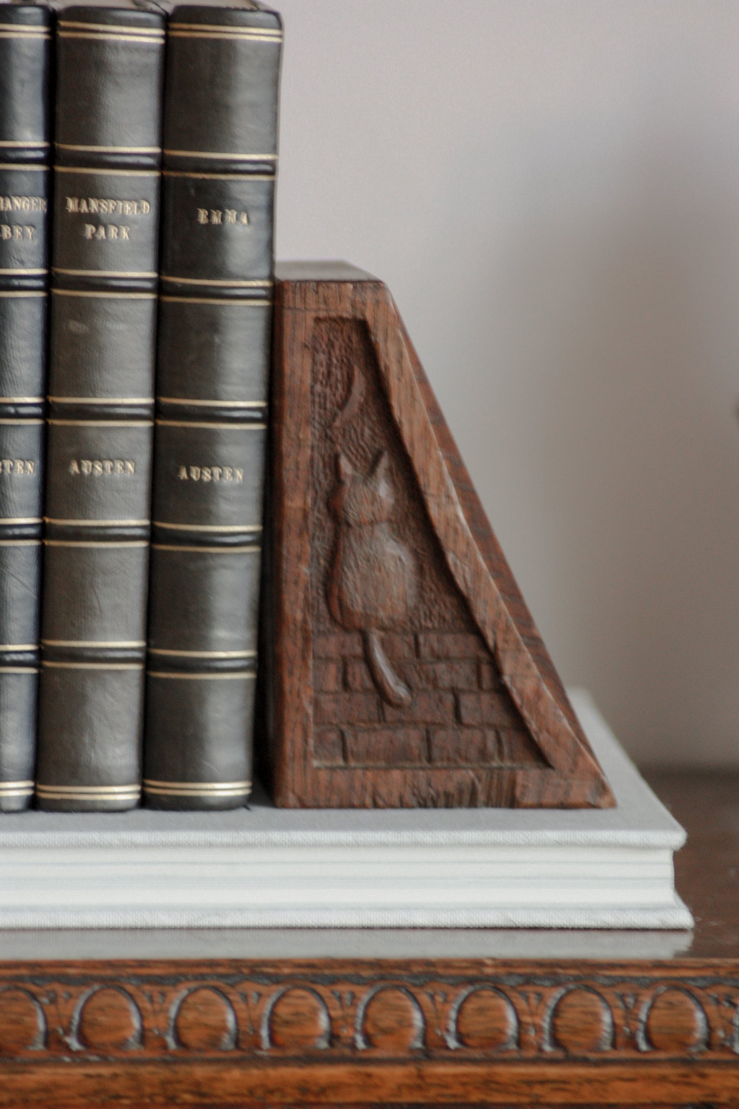 Vintage folk art carved wooden bookends