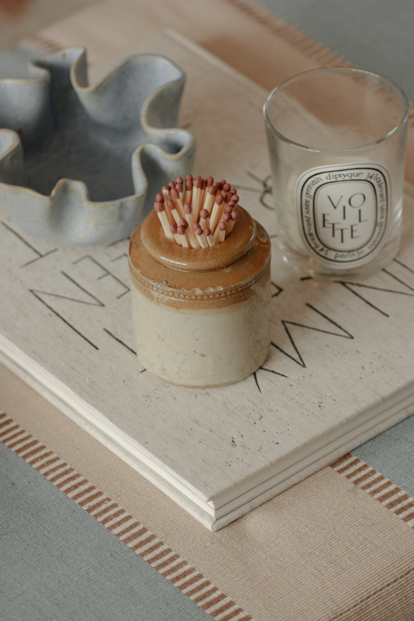 Vintage stoneware match pot