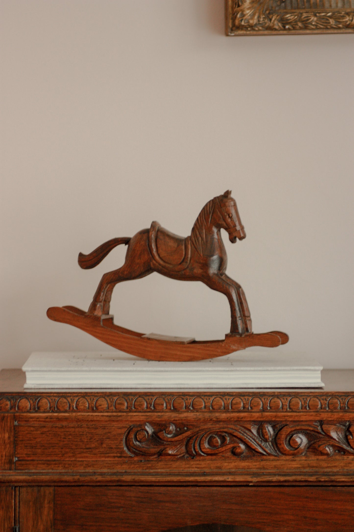 Vintage hand carved wooden rocking horse