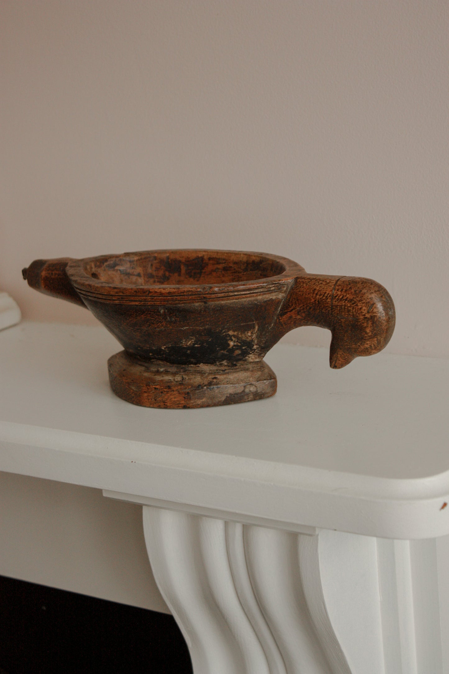 Vintage carved wooden bird bowl