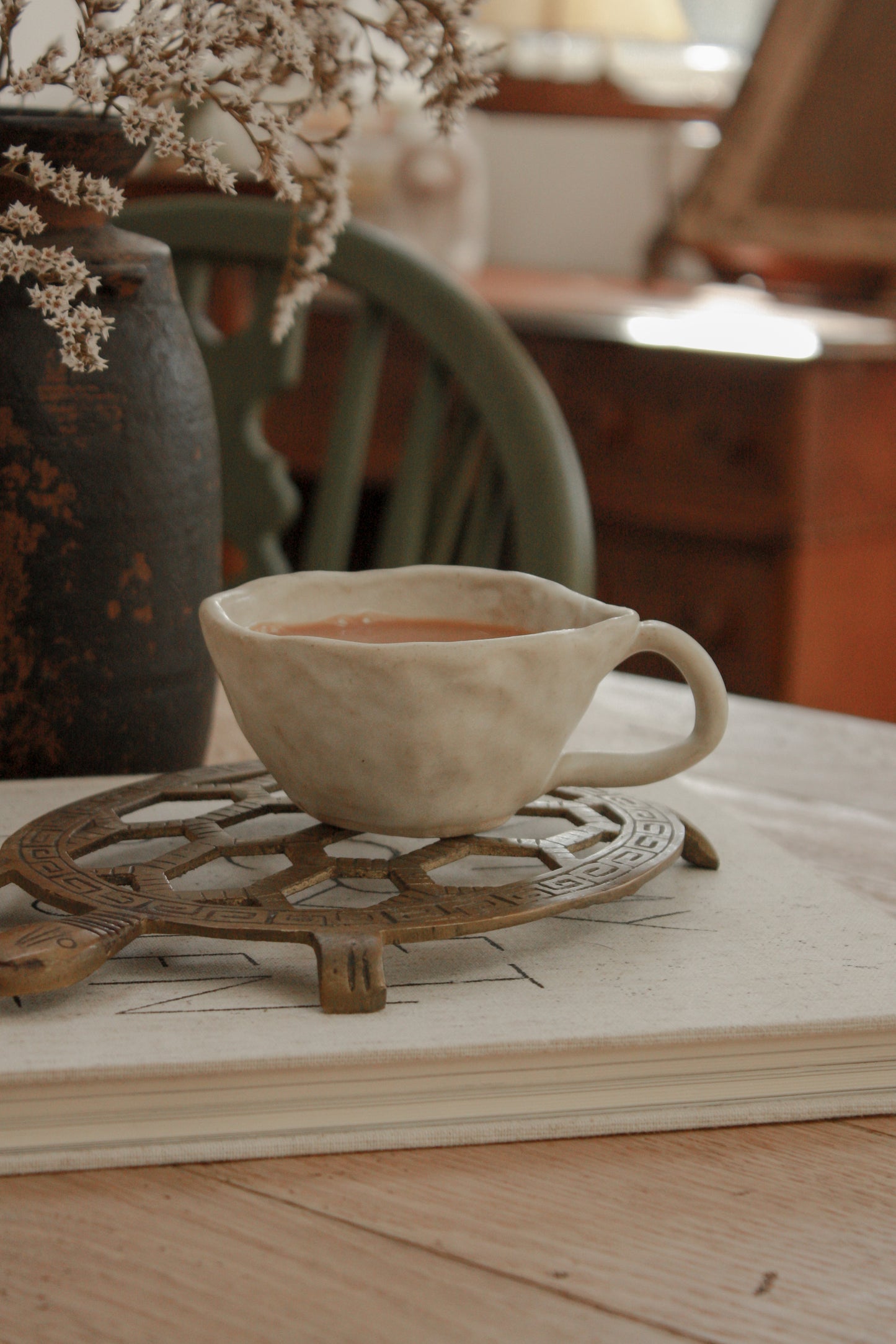 Folk art pottery teacup