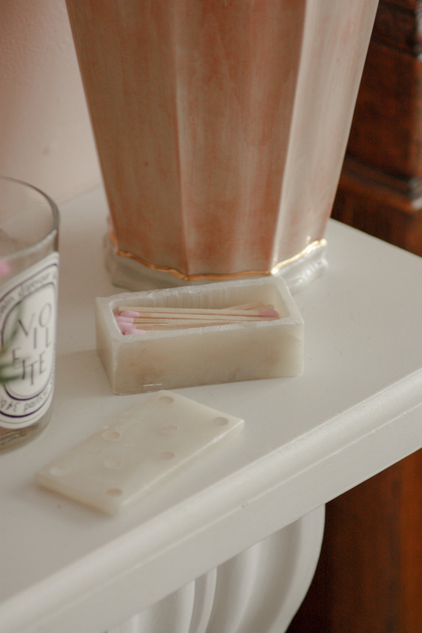 Vintage soapstone domino box with mother of pearl inlay
