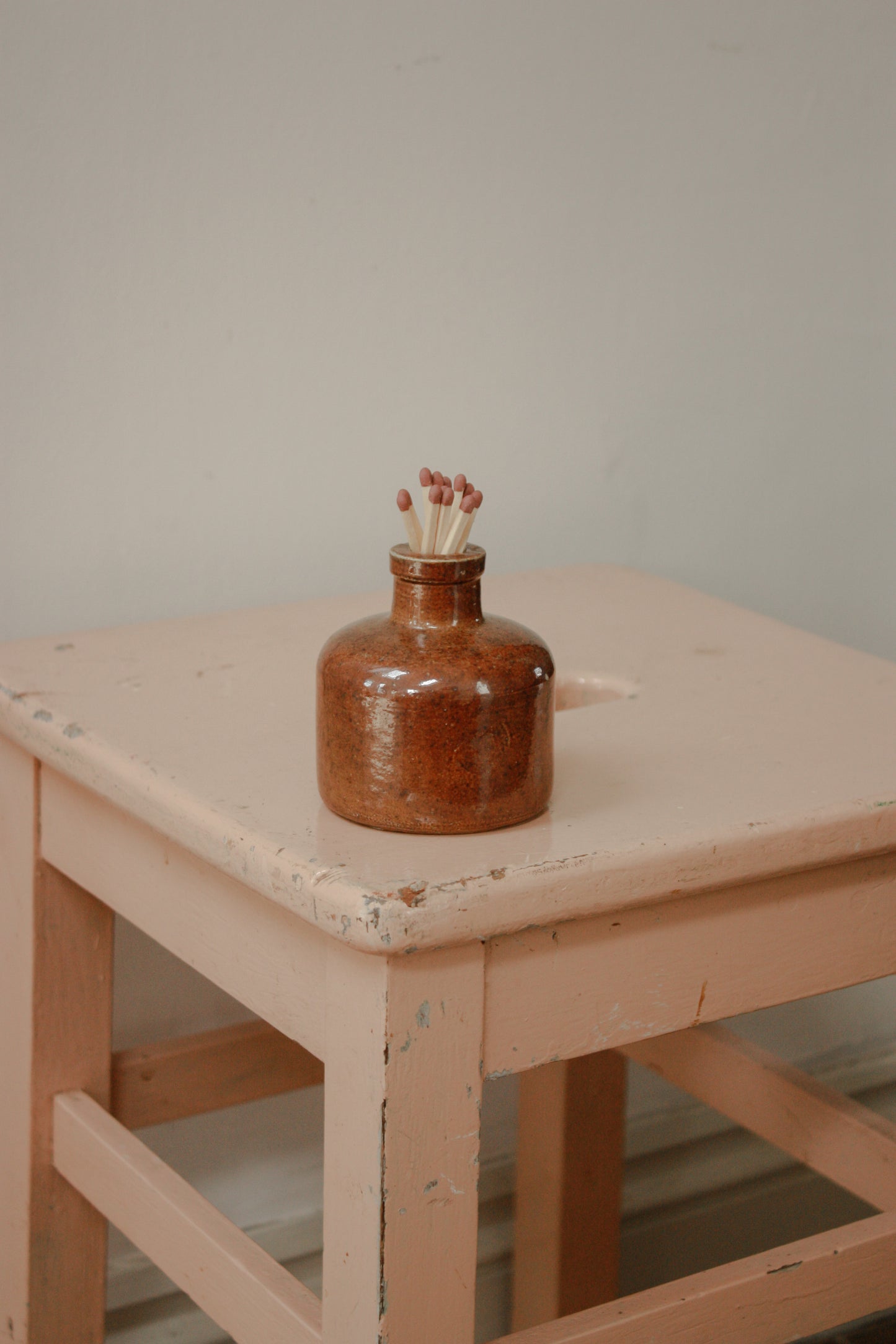 Vintage stoneware ink bottle match pot