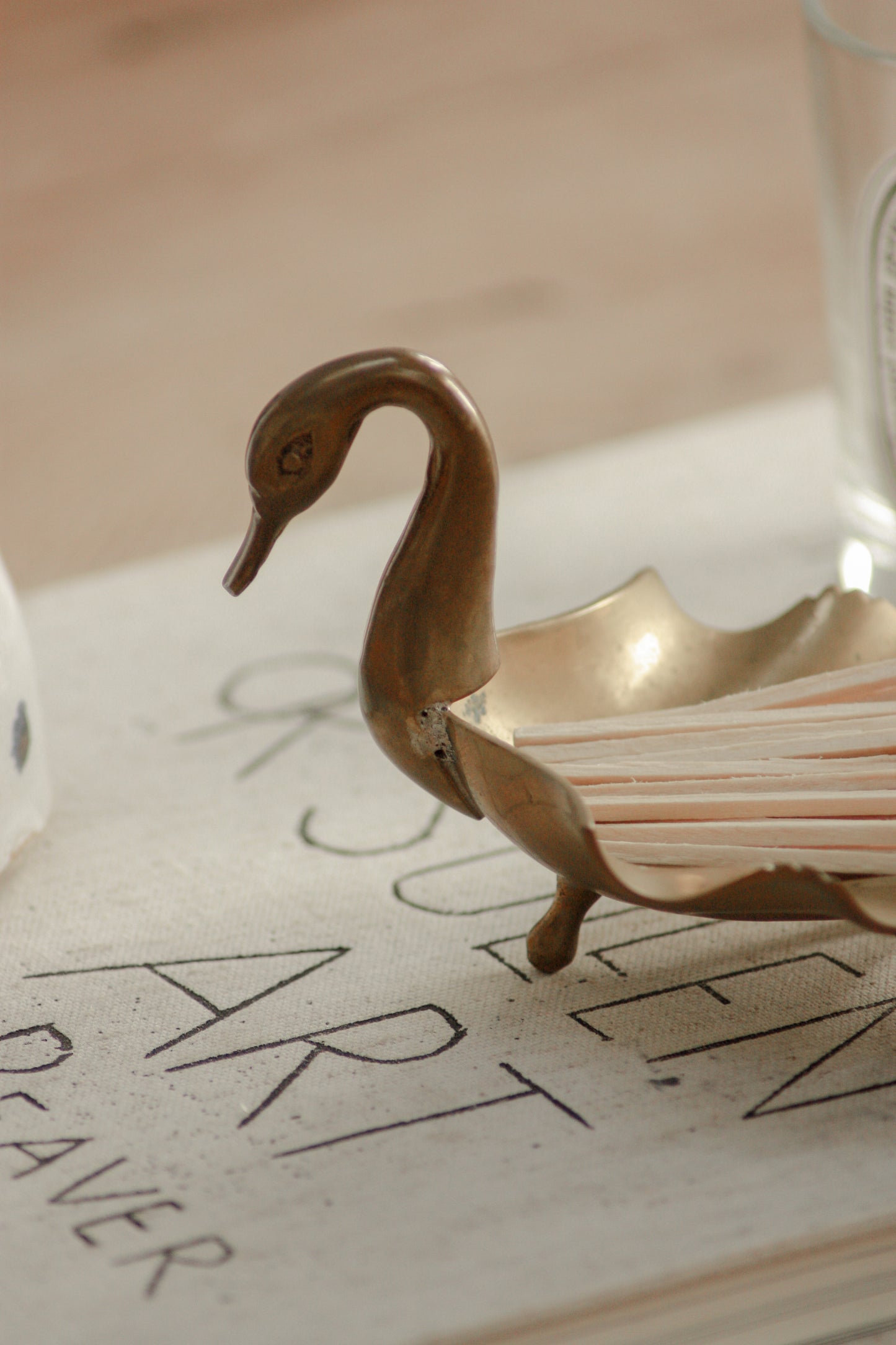 Vintage brass swan footed dish / match holder