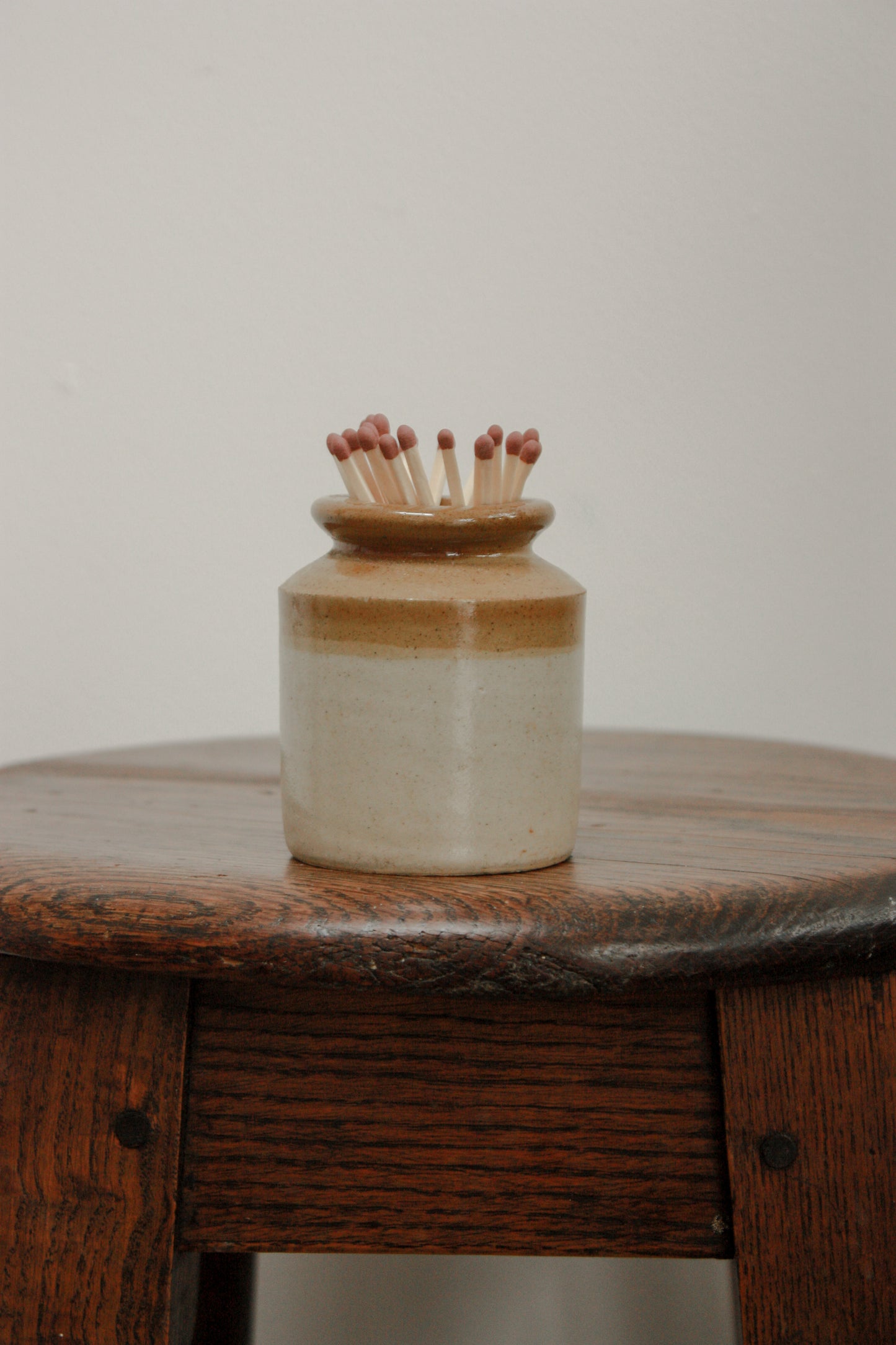 Vintage stoneware two tone match pot