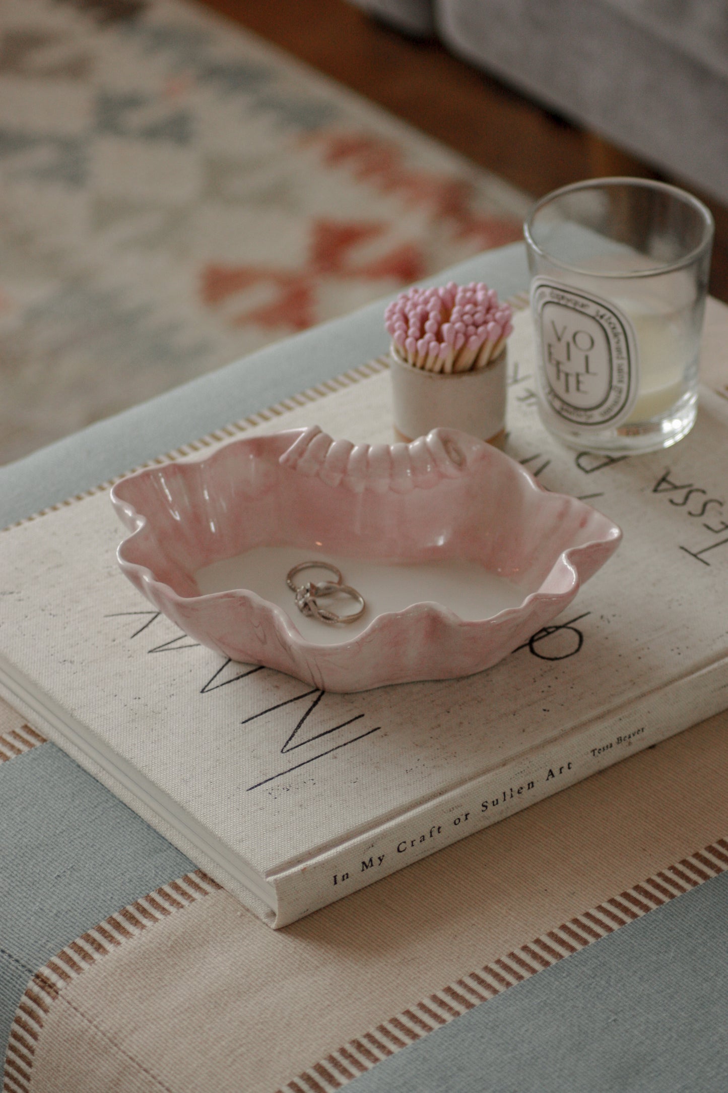 Vintage Italian shell dish with pink glaze