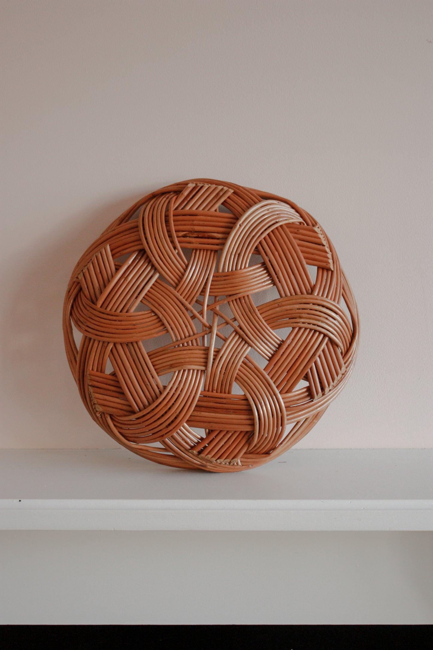 Vintage hand woven shallow basket bowl
