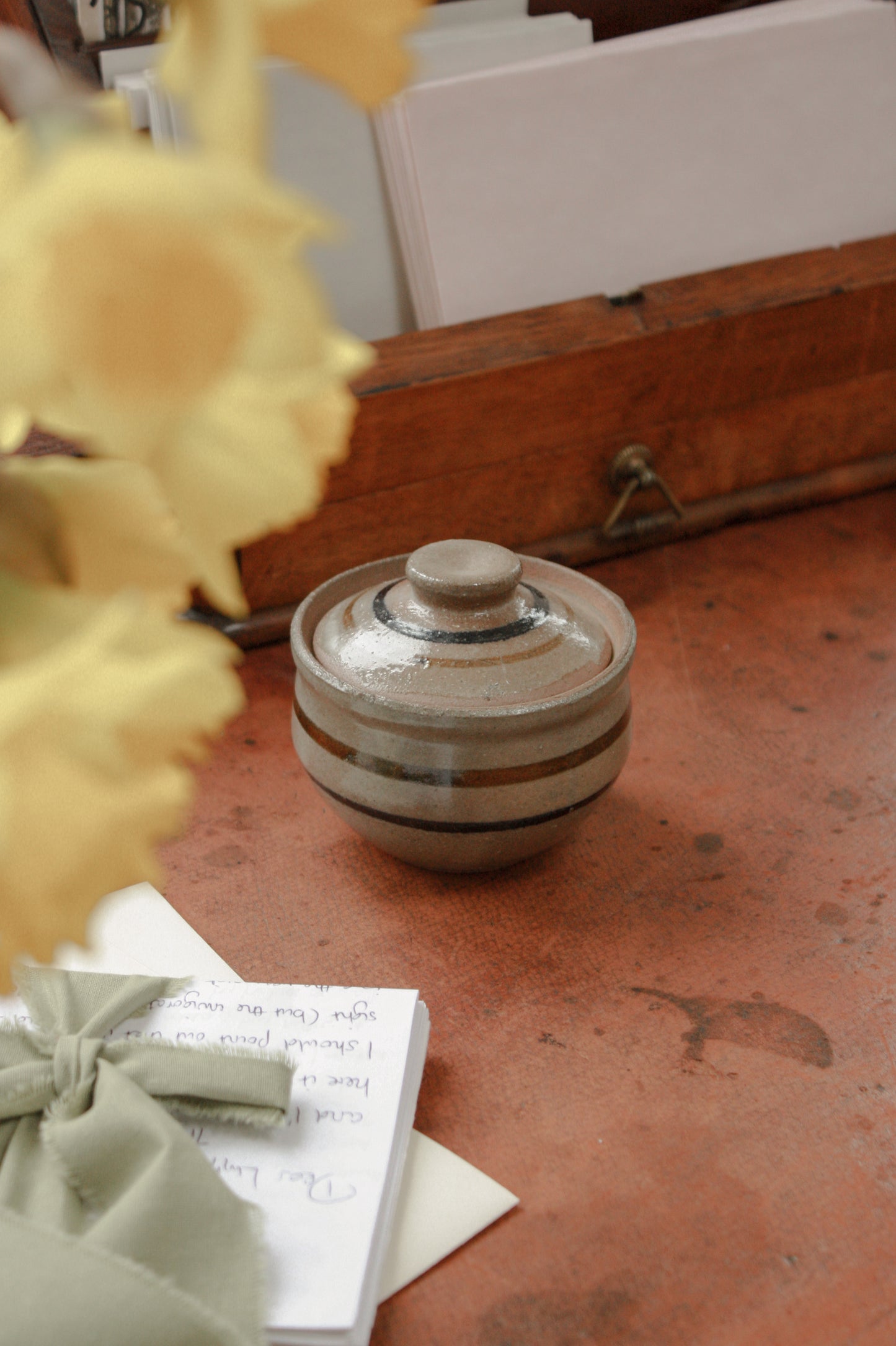 Vintage studio pottery striped trinket pot