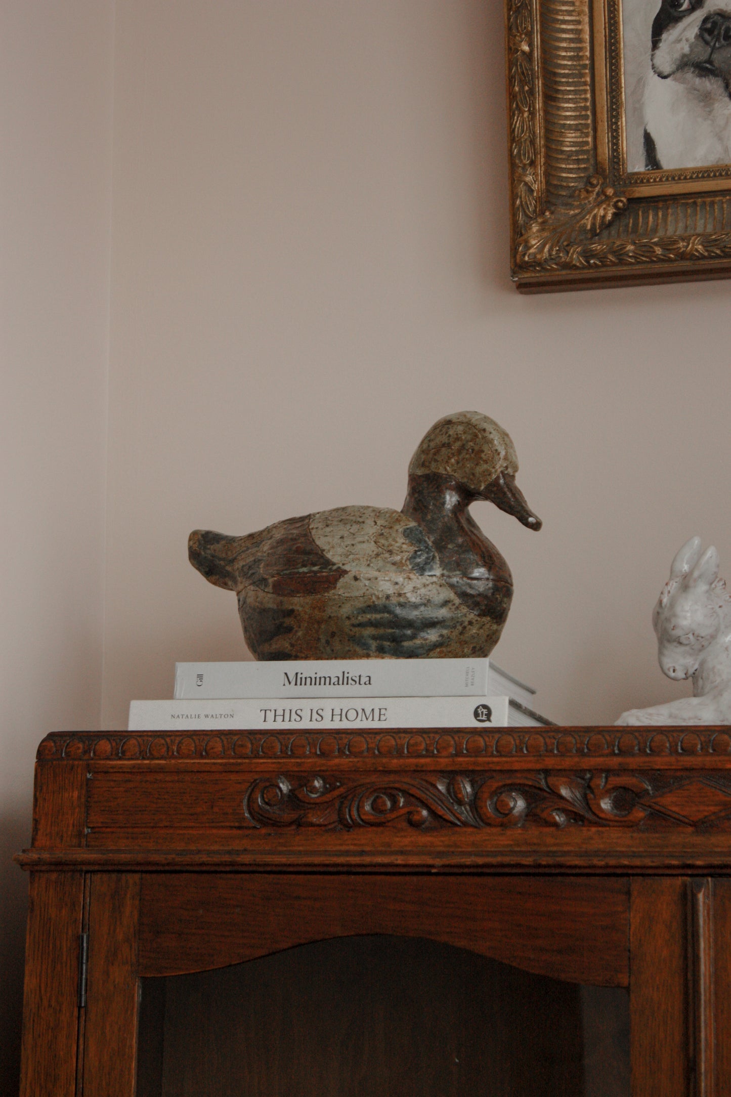 Vintage art pottery duck storage pot