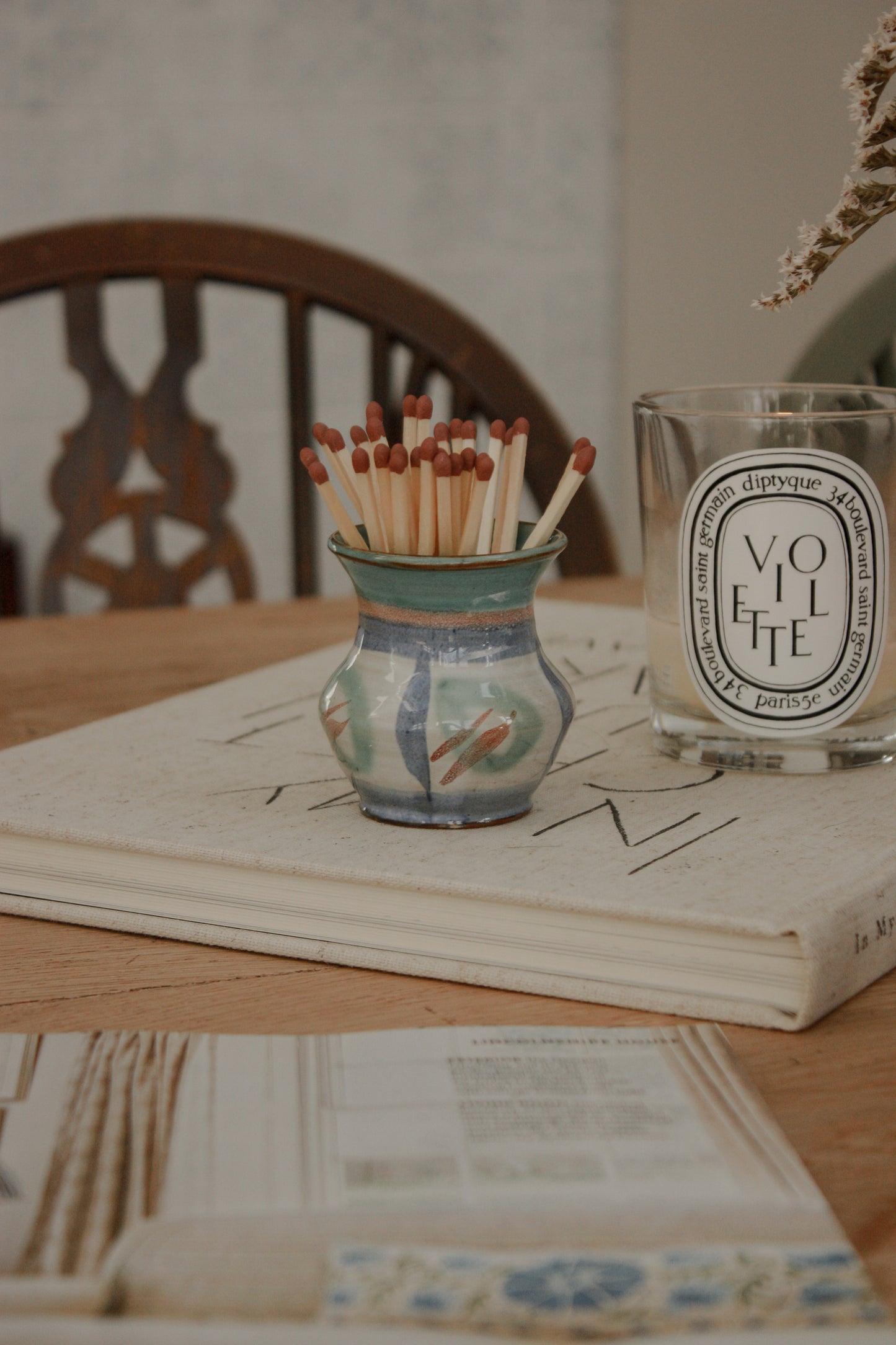 Vintage mid-century pottery match pot