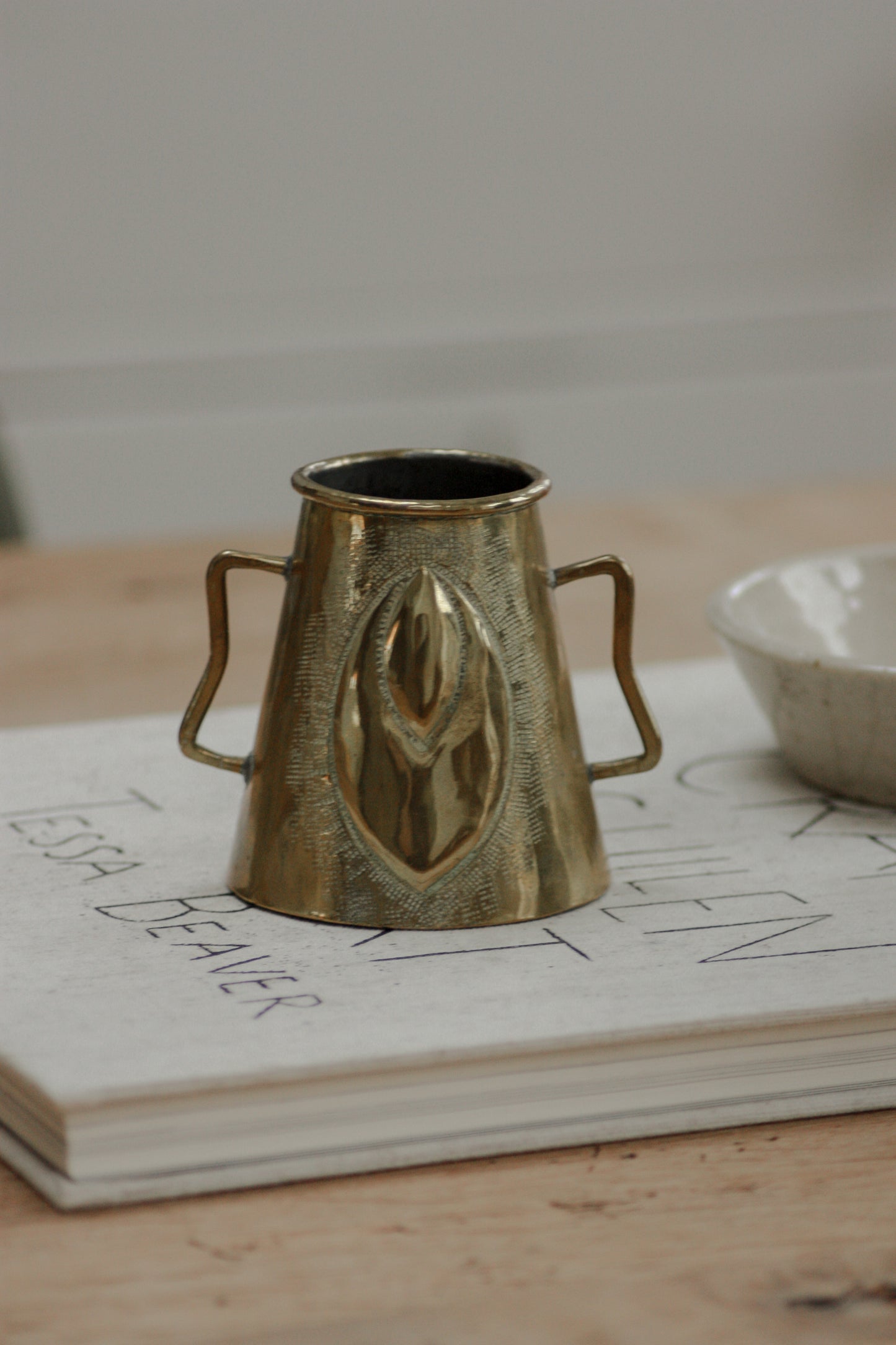 Vintage art nouveau brass match pot