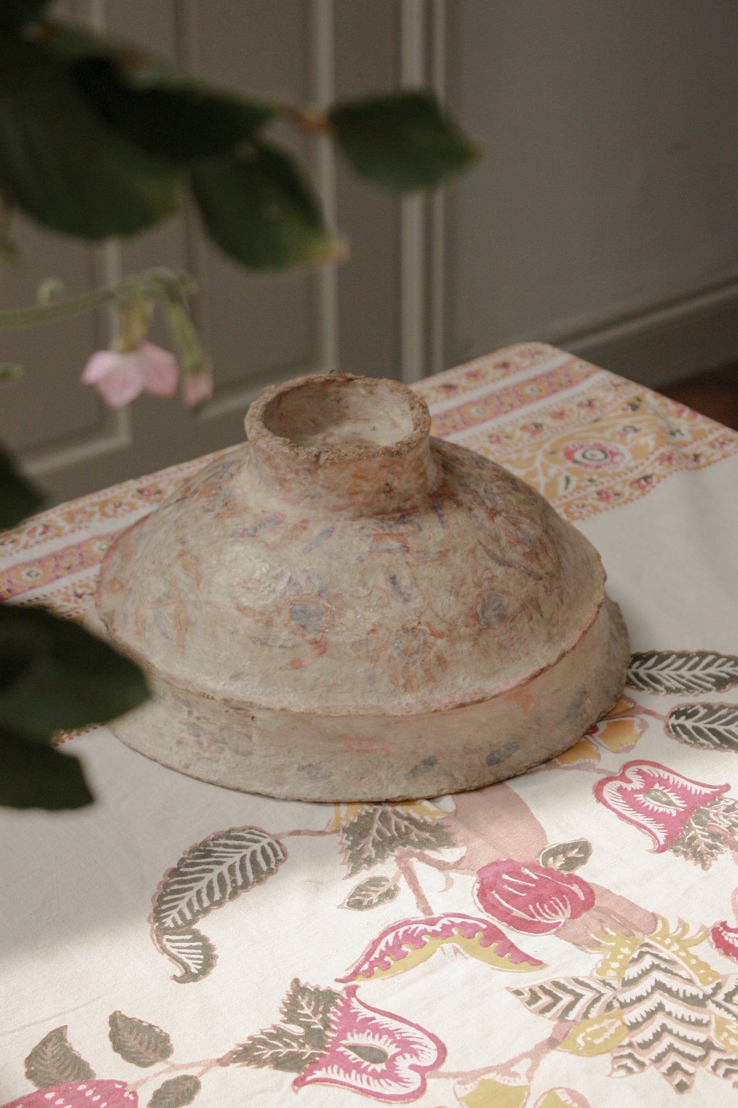 Vintage papier mache bowl with hand painted details