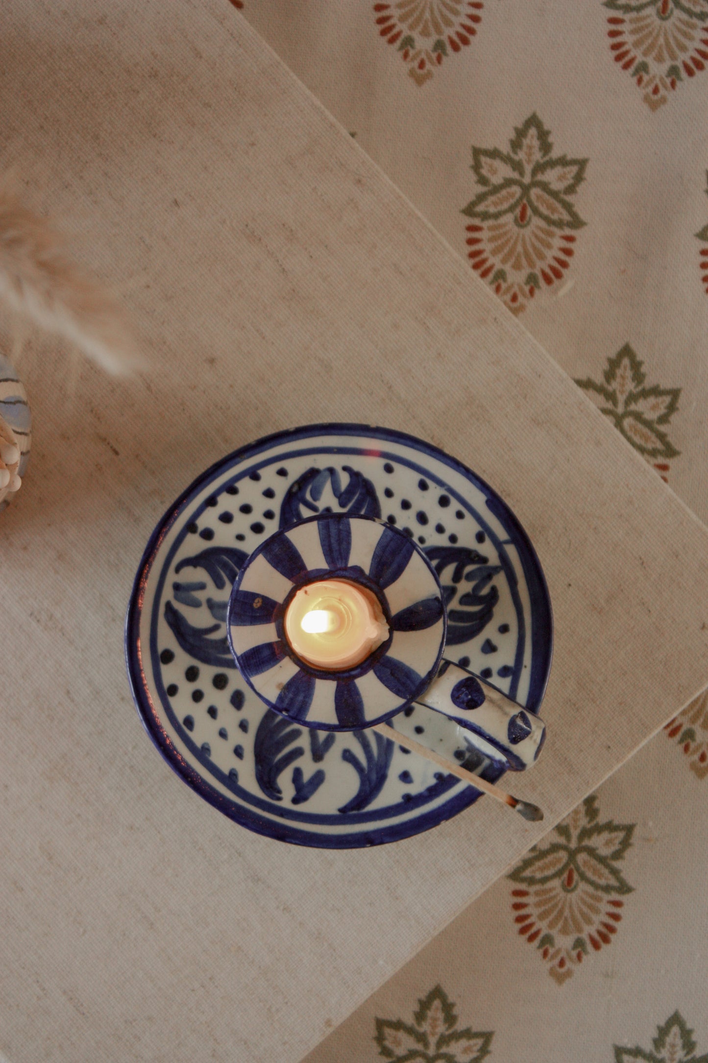 Vintage blue and white ceramic candleholder