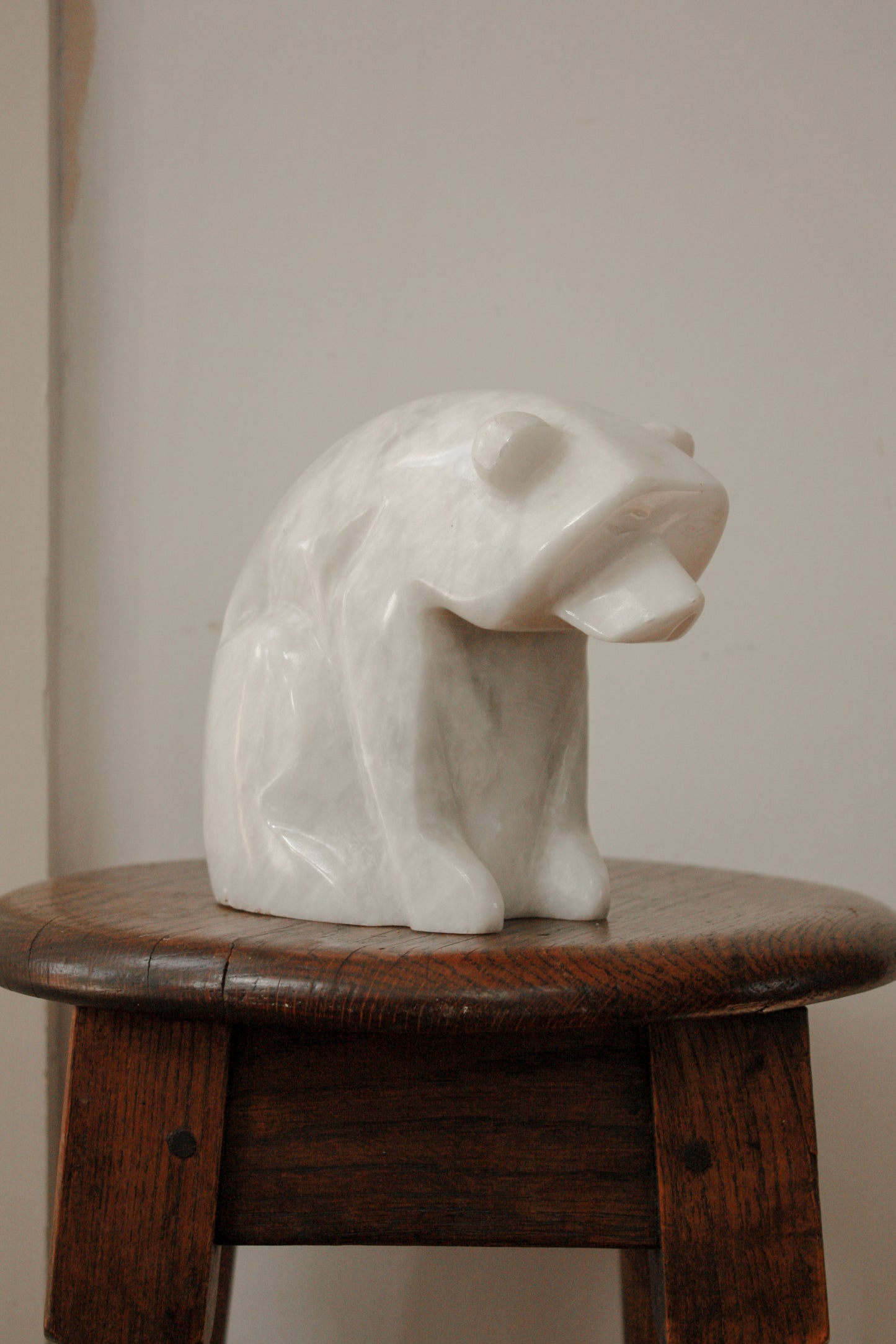 Vintage mid-century solid marble polar bear sculpture