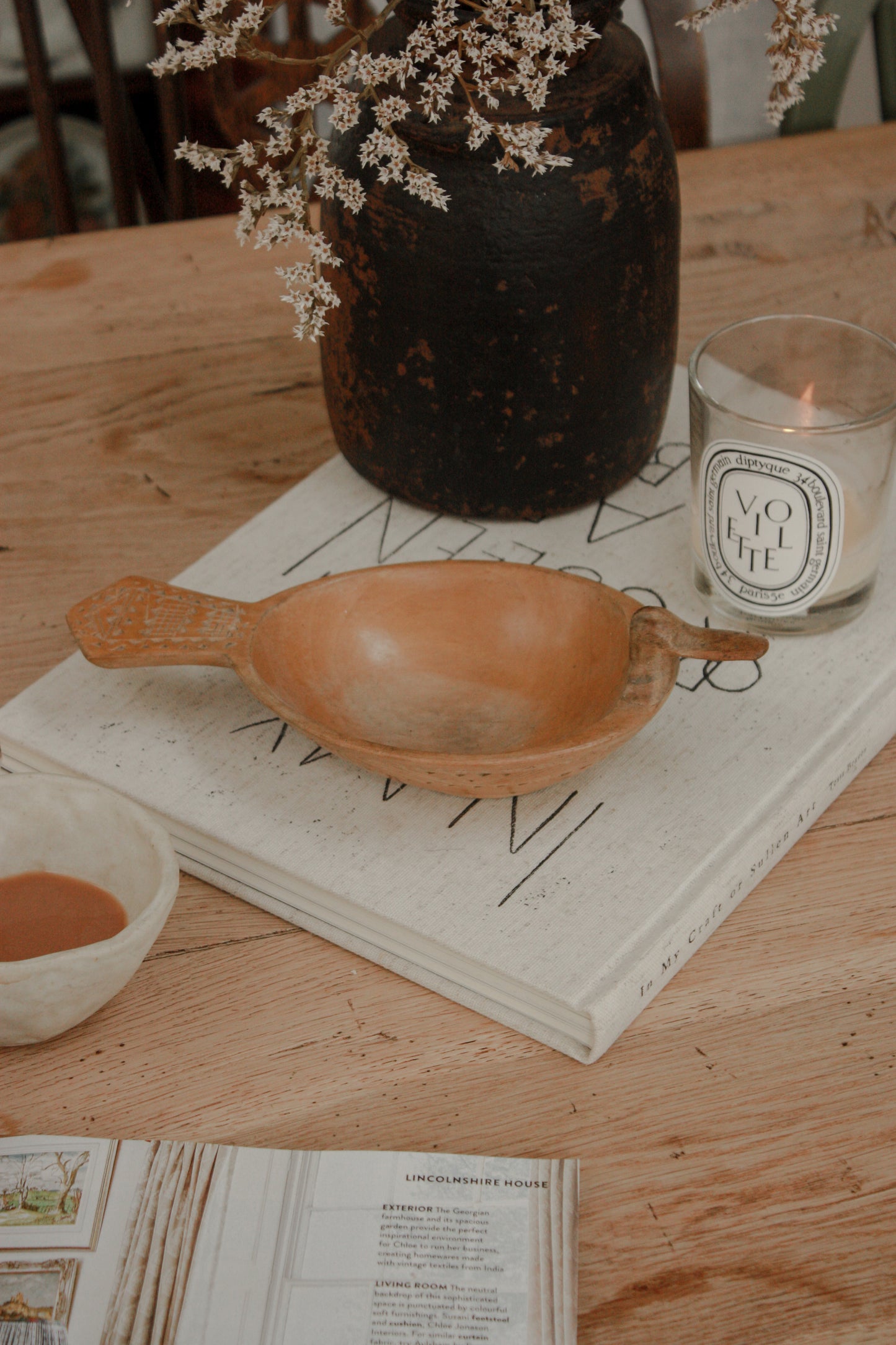 Vintage wooden hand carved bird bowl (small)