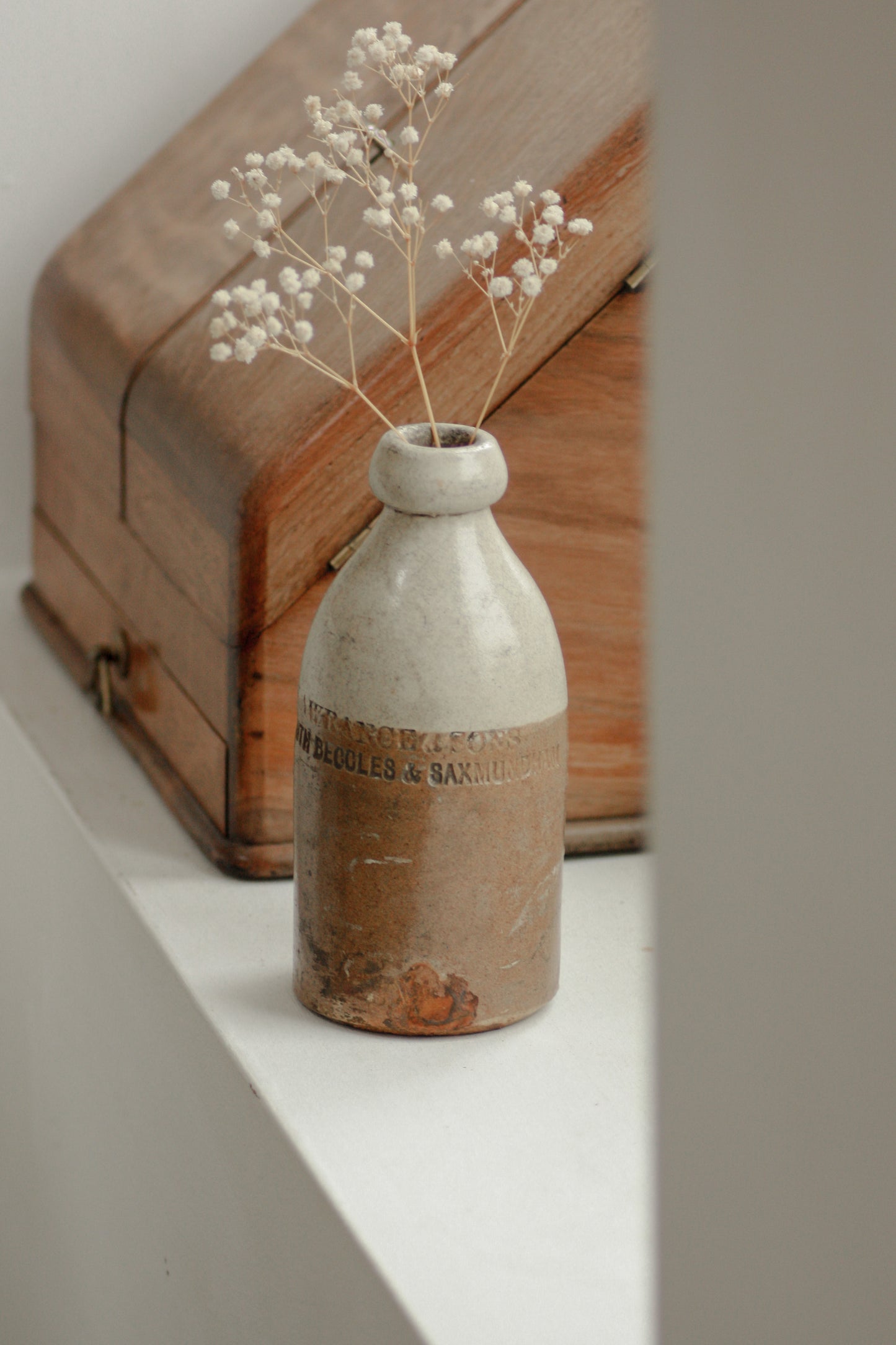 Vintage two tone rustic stoneware bottle
