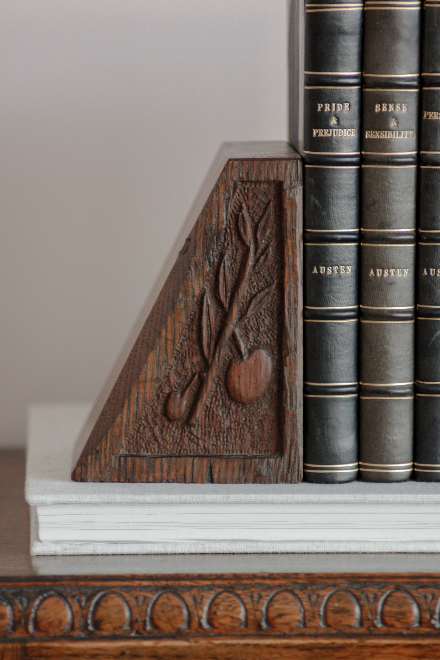 Vintage folk art carved wooden bookends