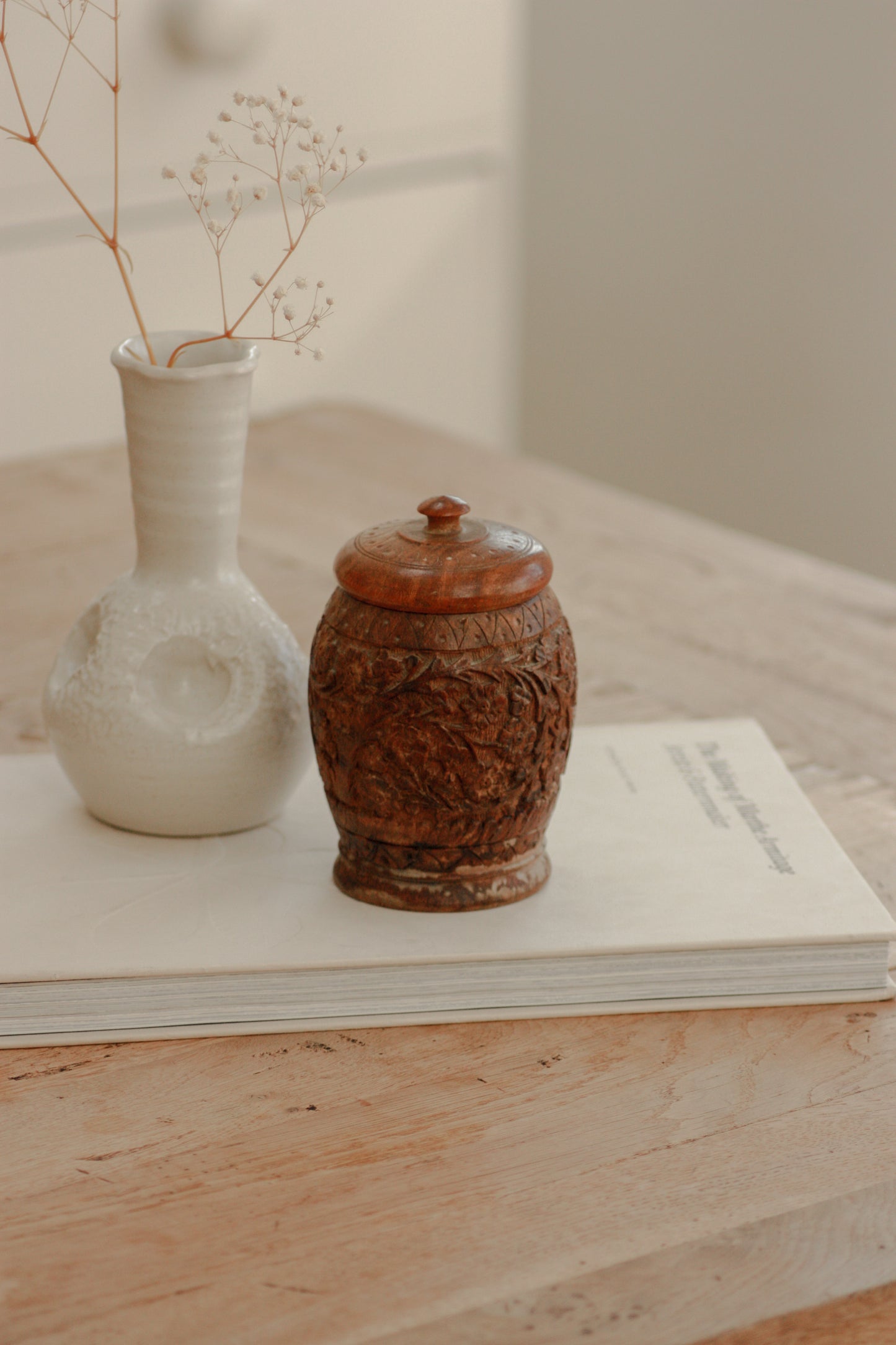 Vintage carved wooden pot