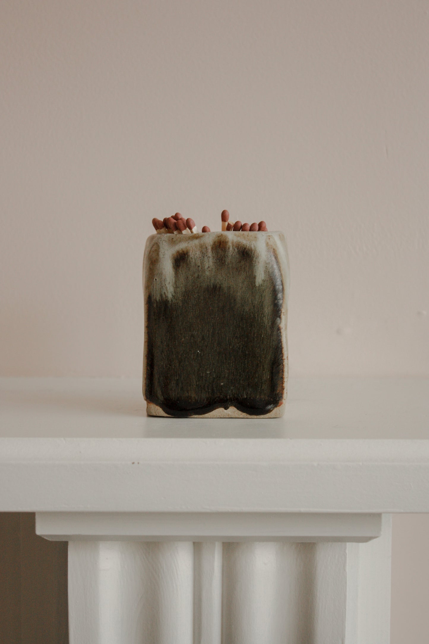 Vintage art pottery match pot (green glaze)