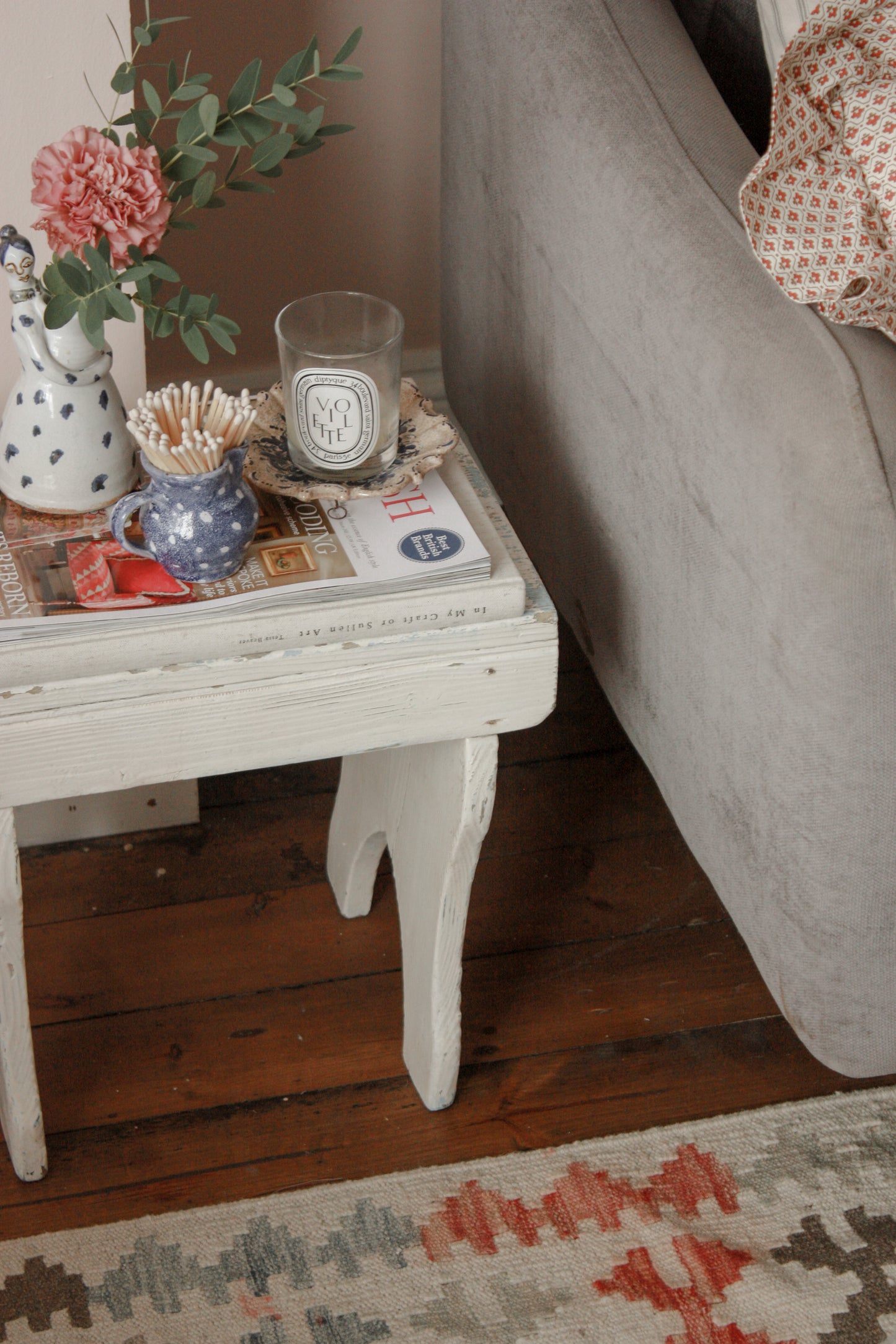 Vintage chippy painted stool