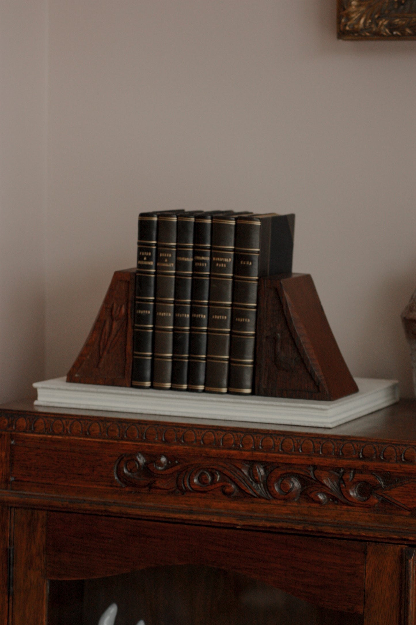 Vintage folk art carved wooden bookends