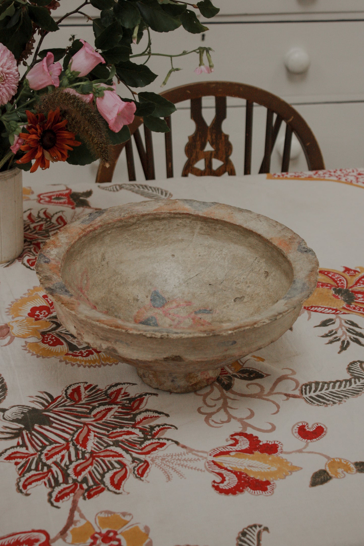 Vintage papier mache bowl with hand painted details