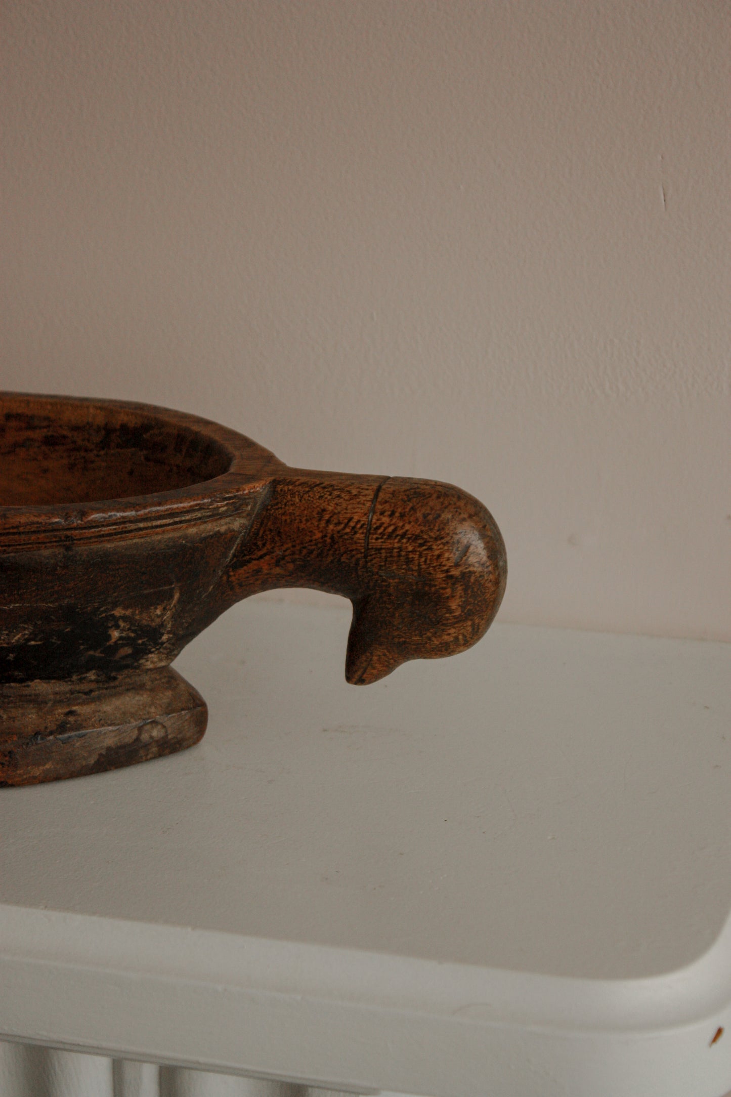 Vintage carved wooden bird bowl