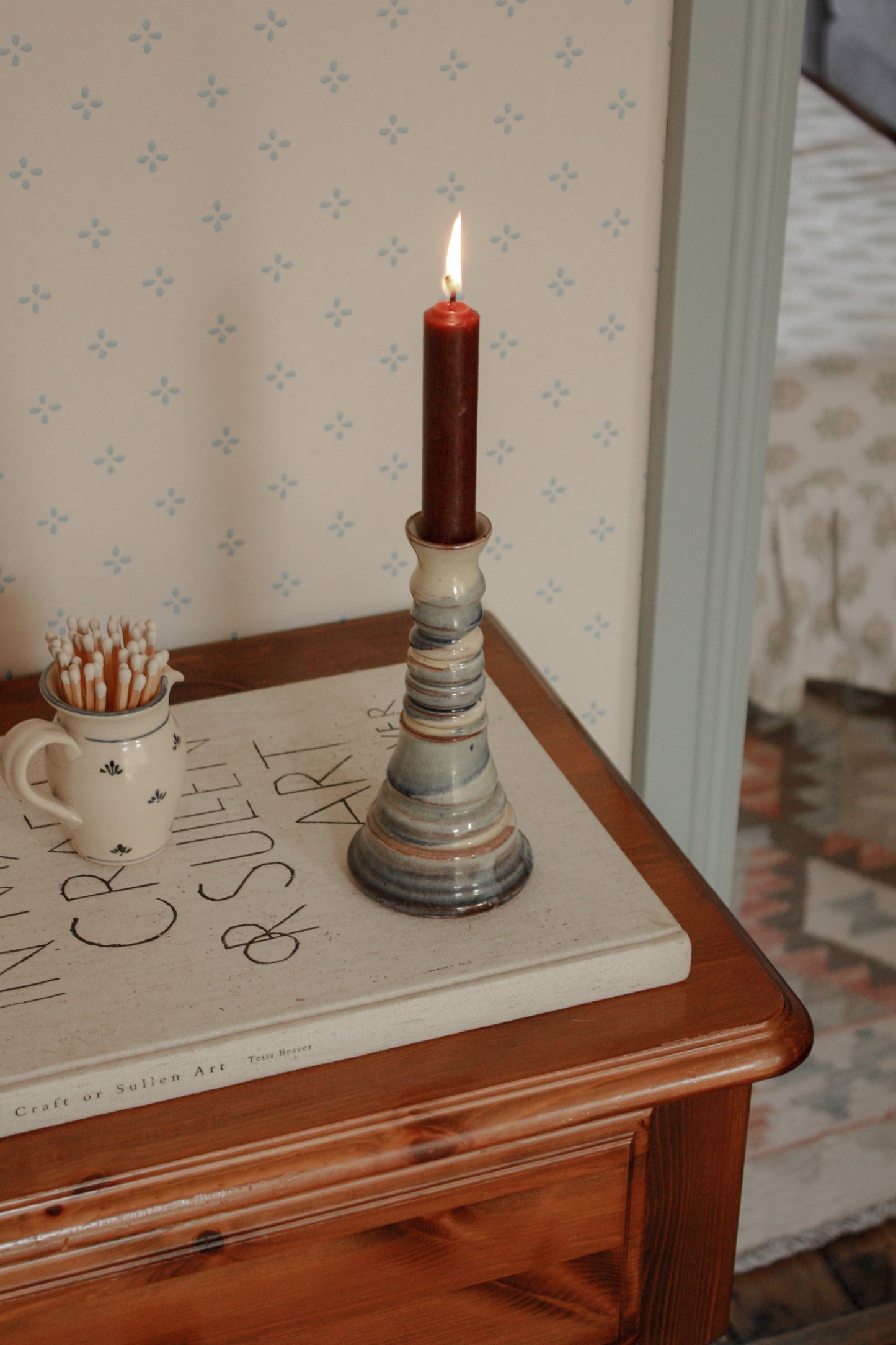 Vintage blue and cream candleholder