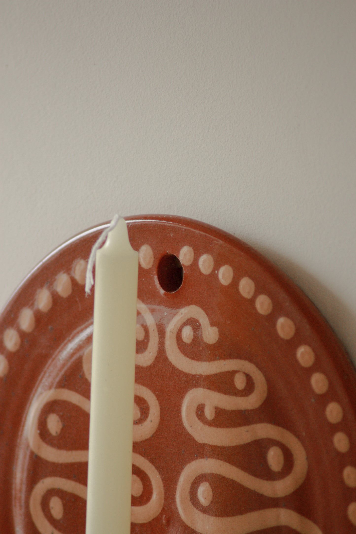 Vintage clay candle sconce with slip glaze
