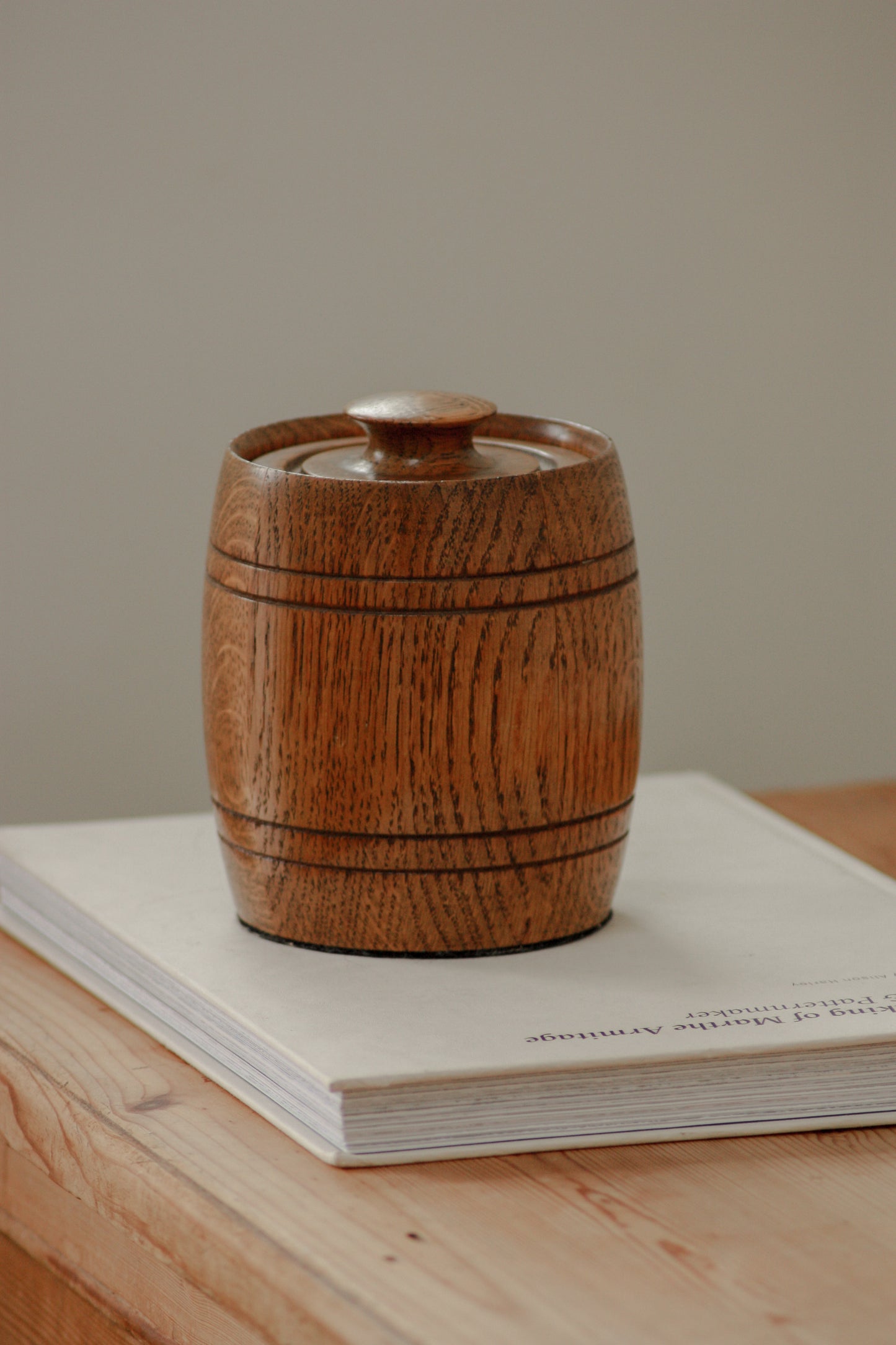 Vintage wooden pot with ceramic insert