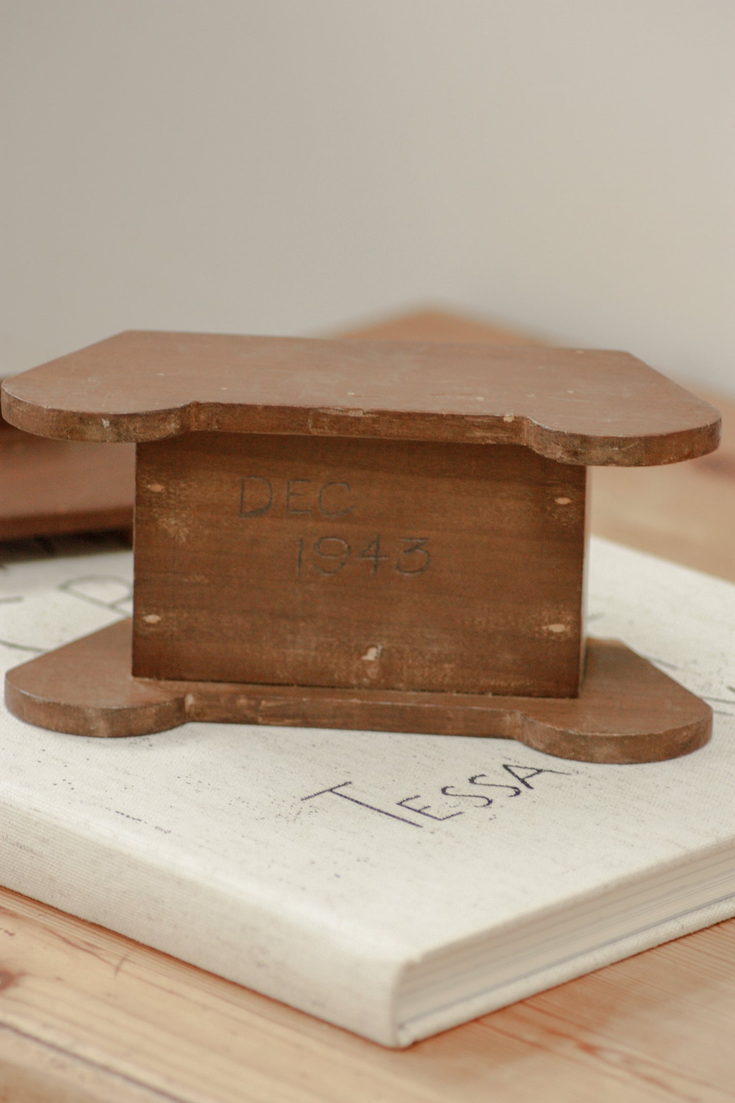 Vintage handmade wooden box made in 1943