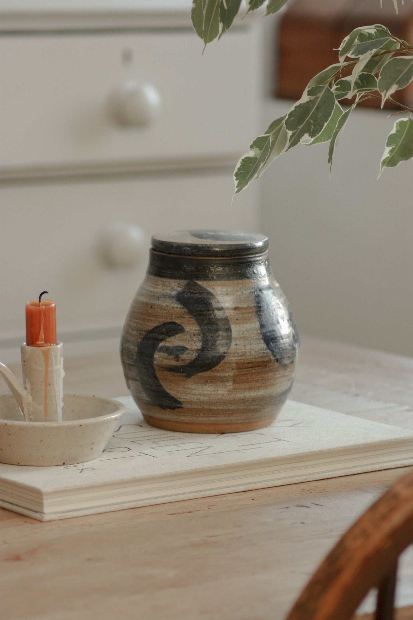 Vintage studio pottery ginger jar style pot