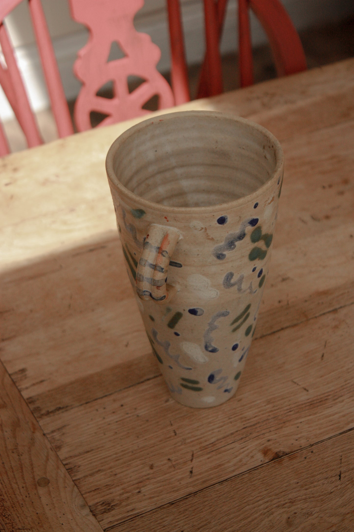 Vintage hand painted studio pottery trophy vase