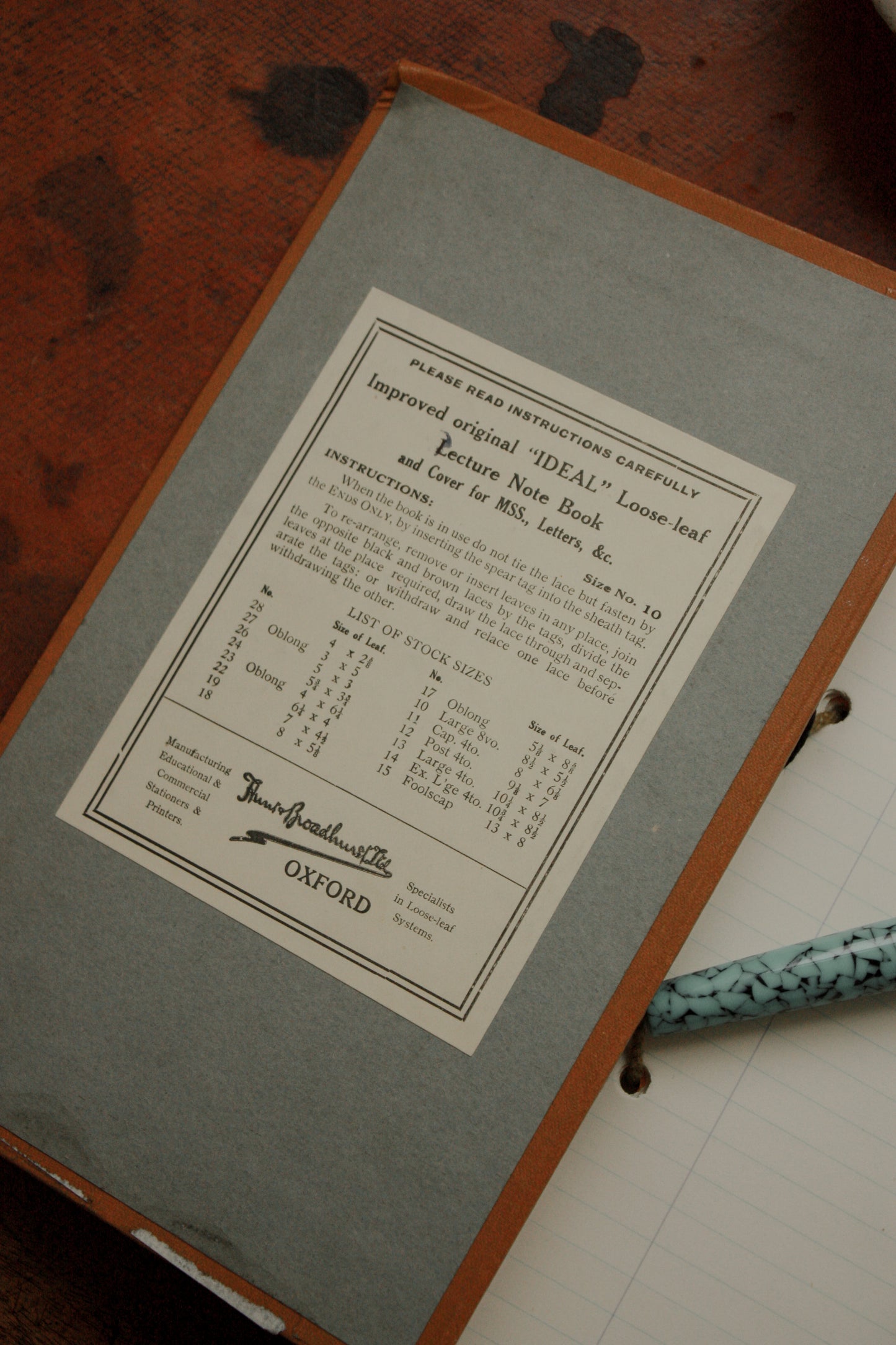 Vintage “Bootham School” loose leaf folio