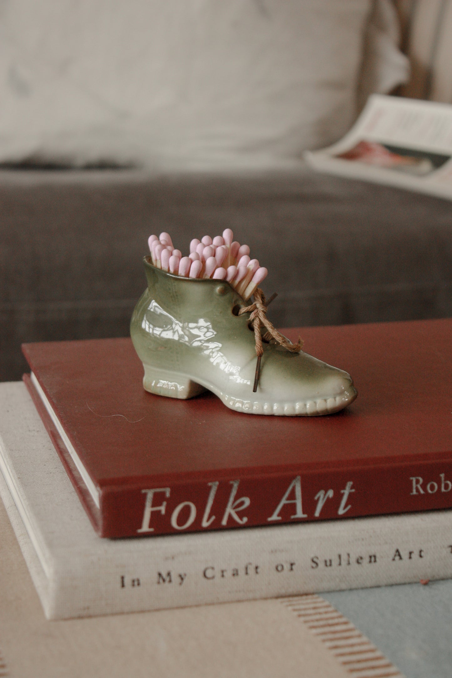 Vintage ceramic shoe match pot