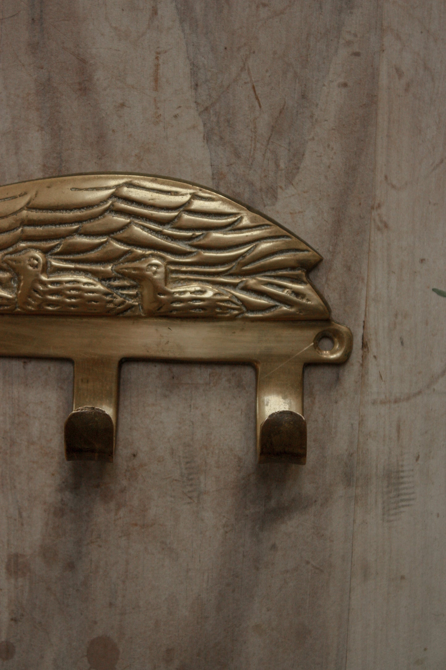Vintage brass hooks - family of ducks