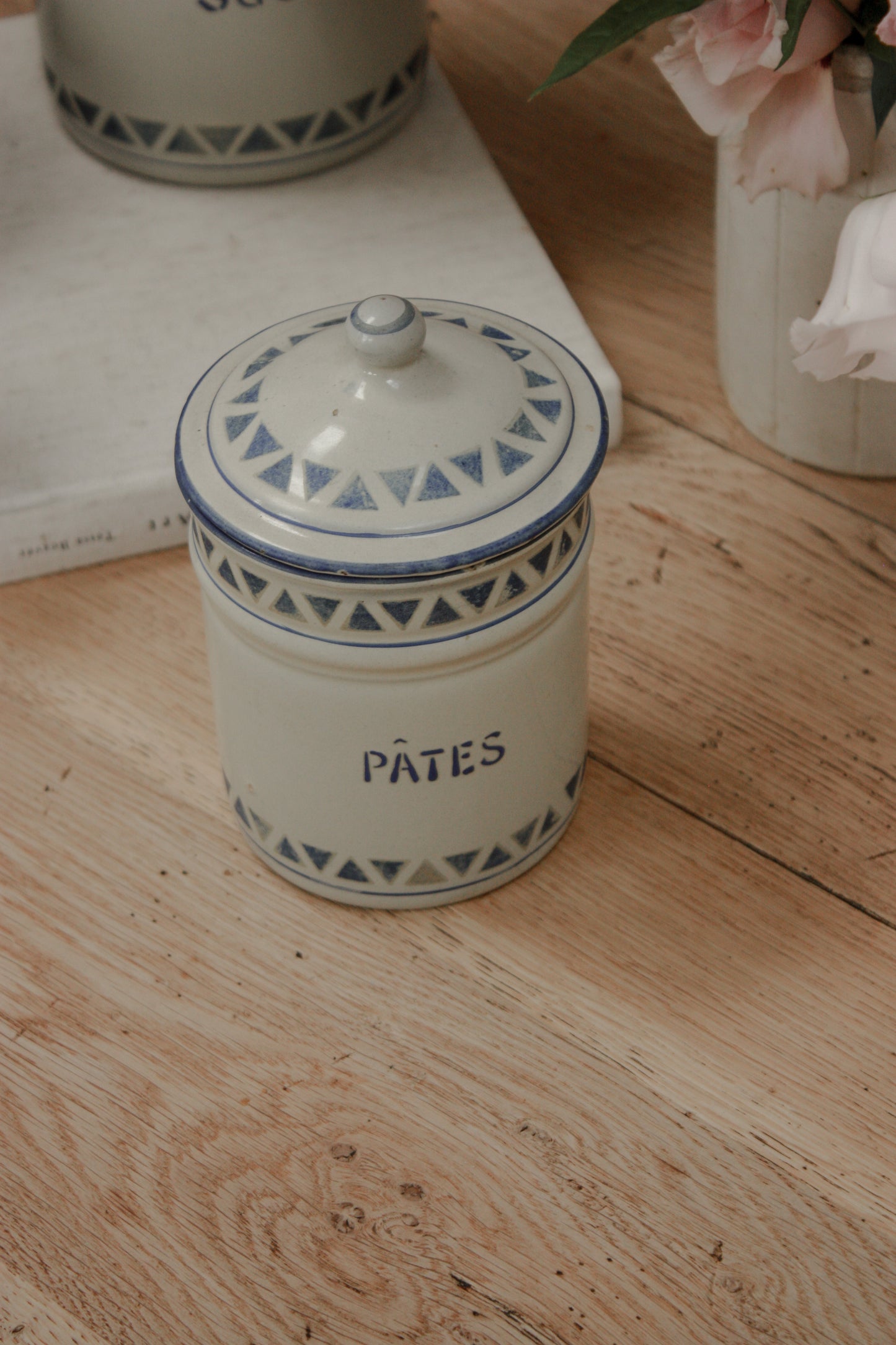 Vintage 1930s enamel canister set - geometric design