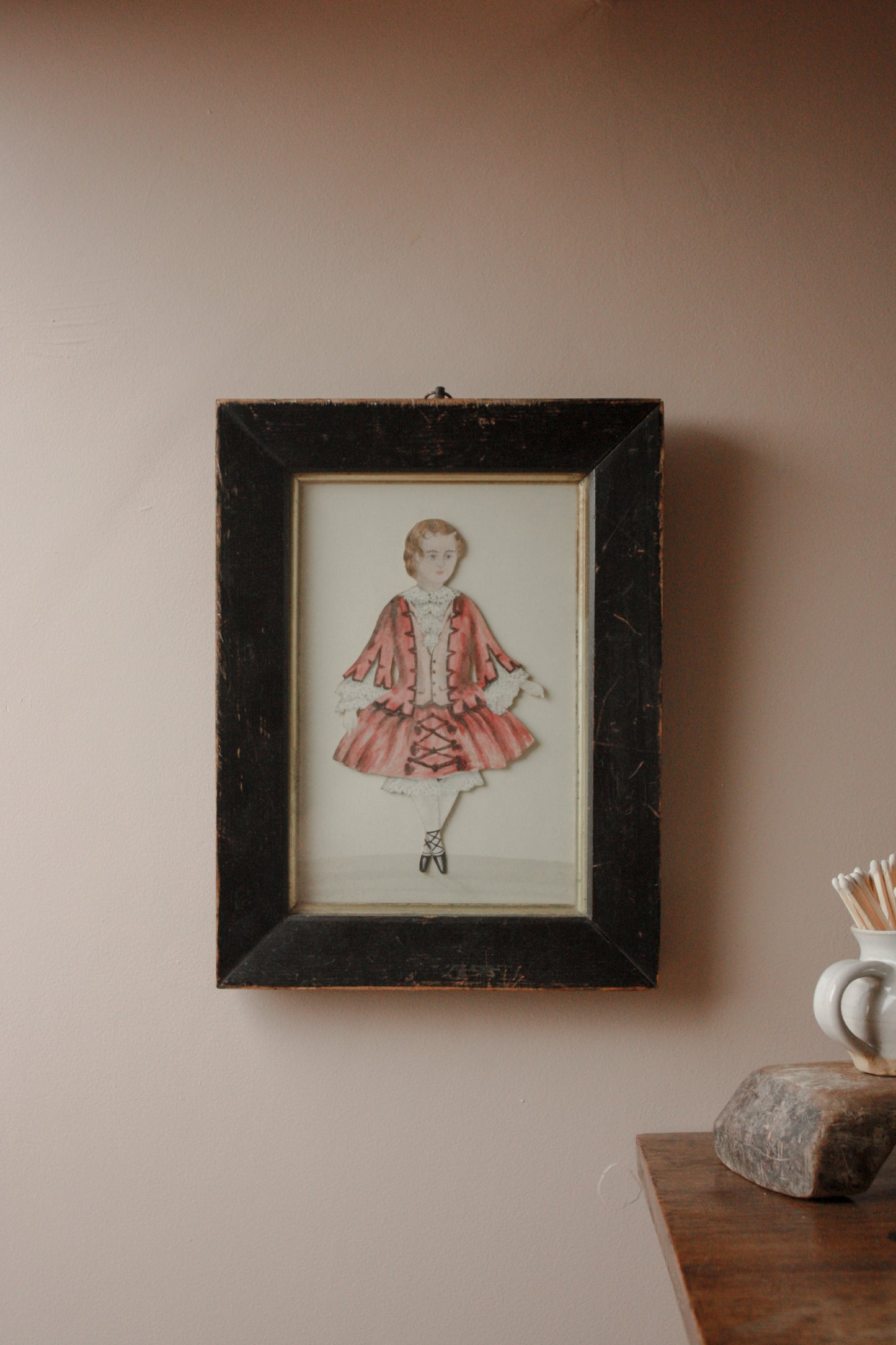 Antique framed French watercolour - boys wear pink too