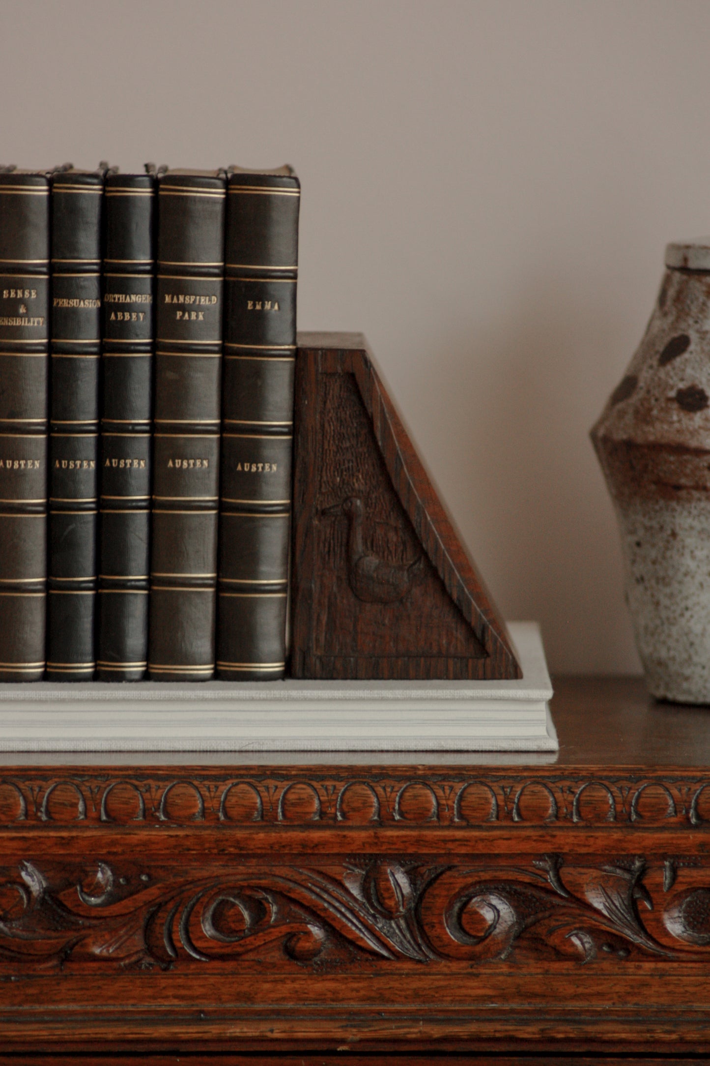 Vintage folk art carved wooden bookends
