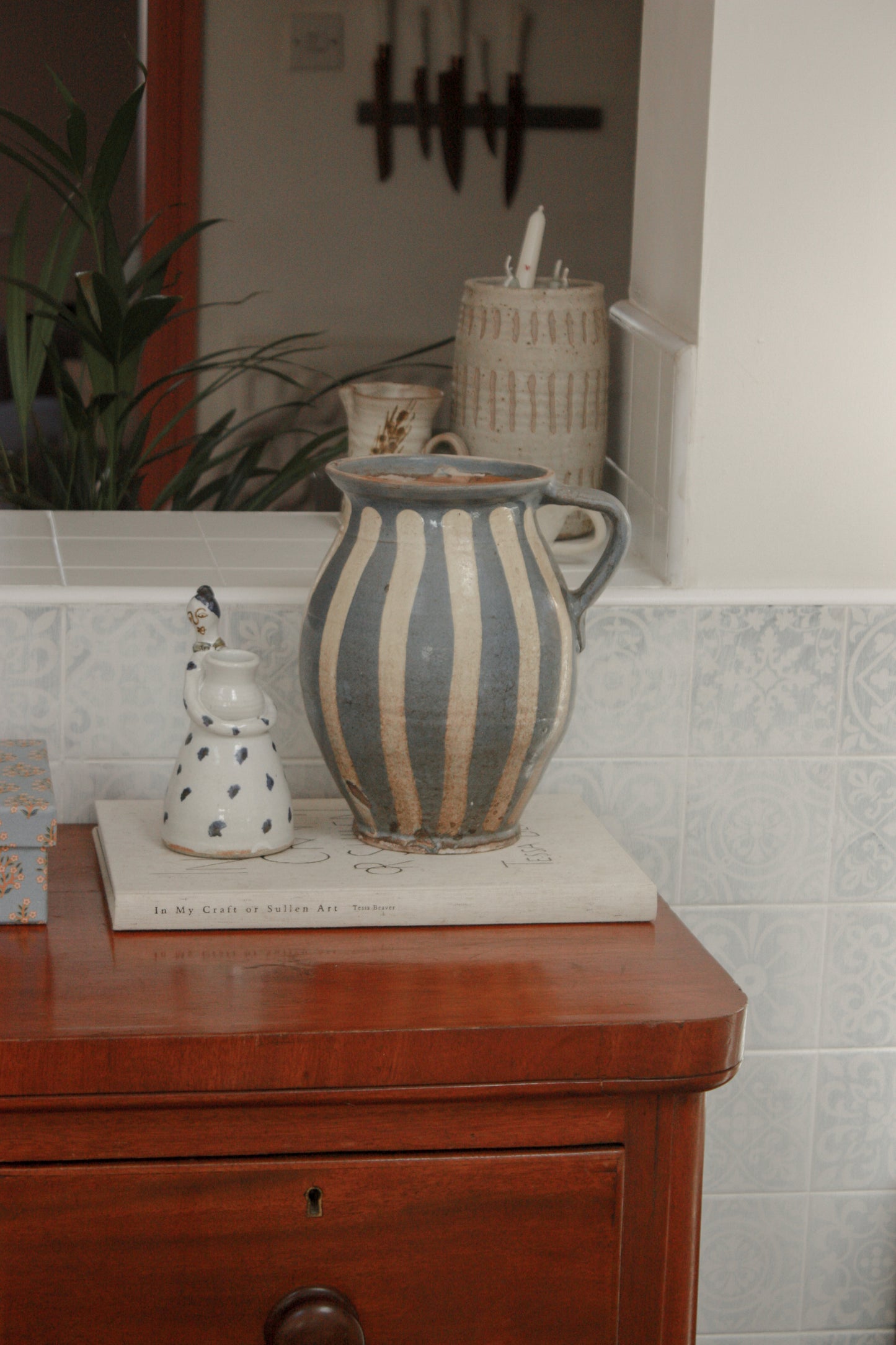 Vintage clay pot - striped glaze